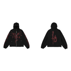 Omirad Gothic Dragon Graphic Zip-Up Hoodie
