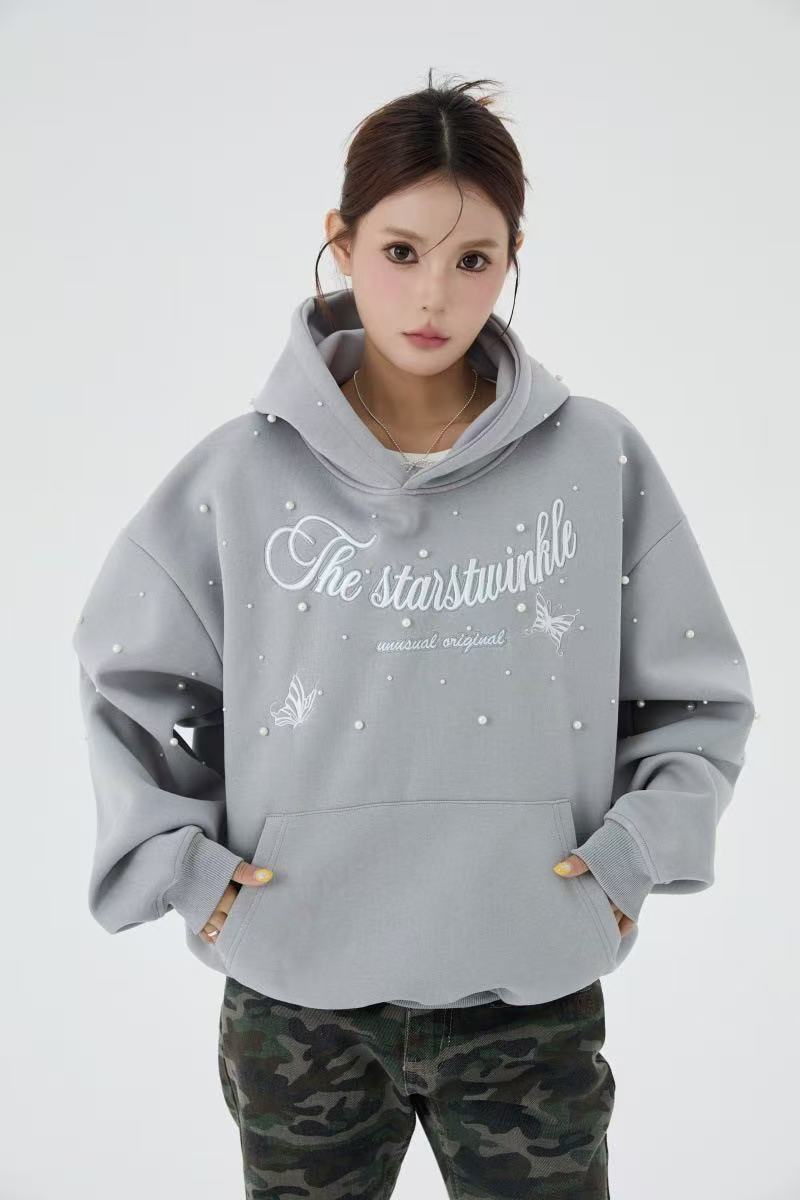 Omirad Rhinestone Script Pullover Hoodie