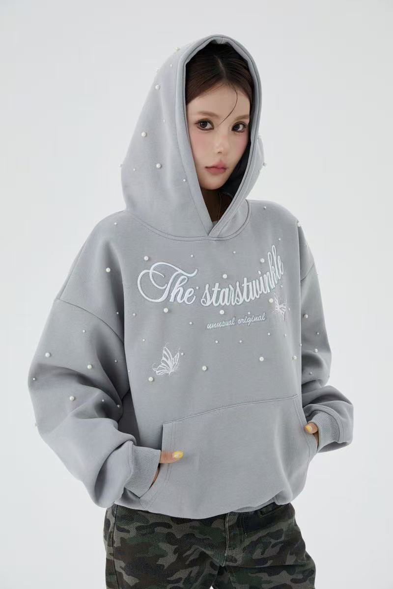 Omirad Rhinestone Script Pullover Hoodie