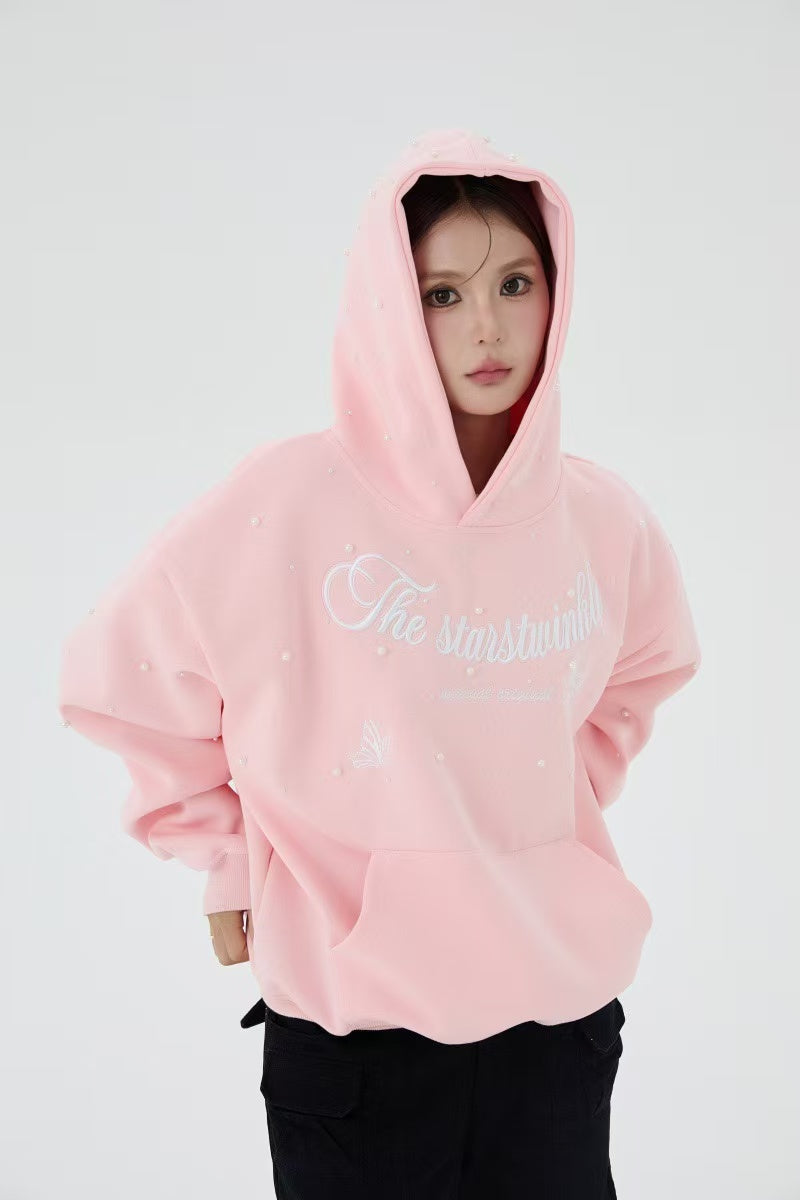 Omirad Rhinestone Script Pullover Hoodie