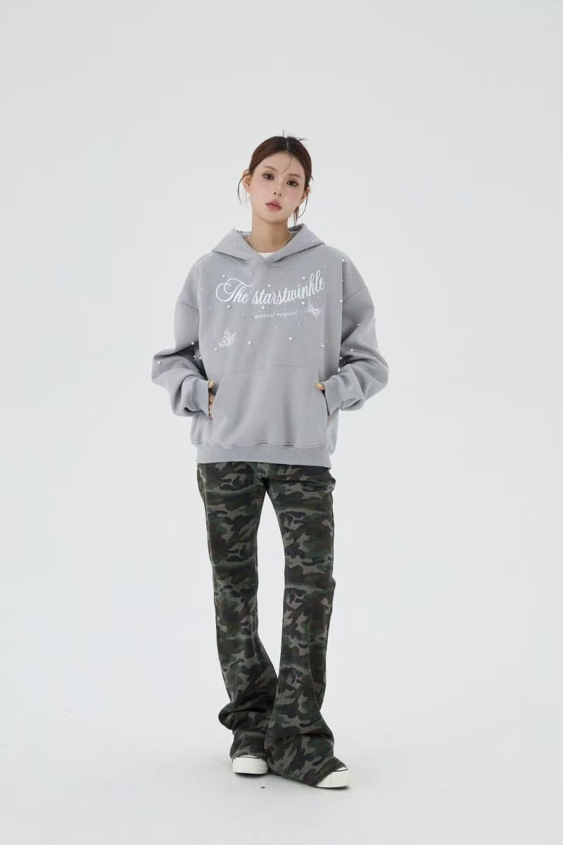 Omirad Rhinestone Script Pullover Hoodie