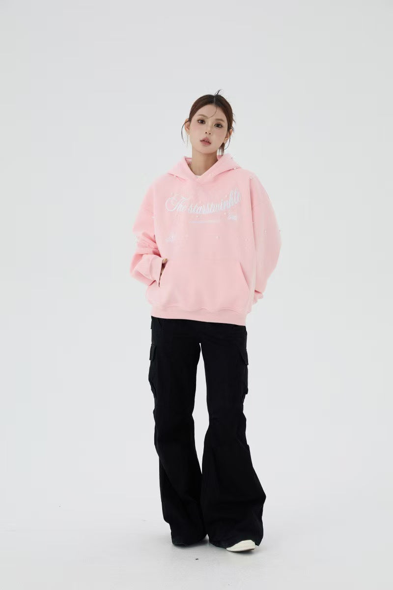 Omirad Rhinestone Script Pullover Hoodie