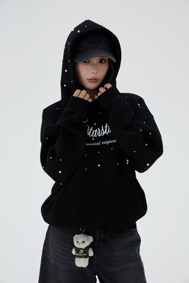 Omirad Rhinestone Script Pullover Hoodie