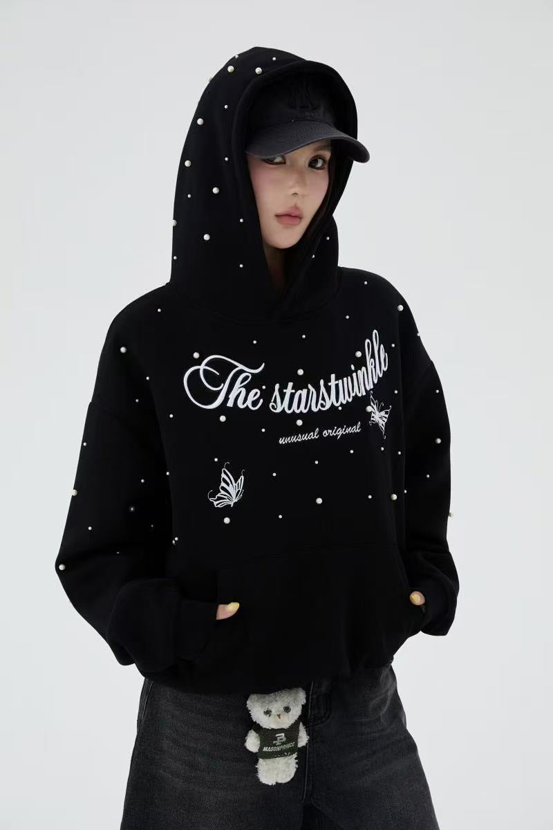 Omirad Rhinestone Script Pullover Hoodie