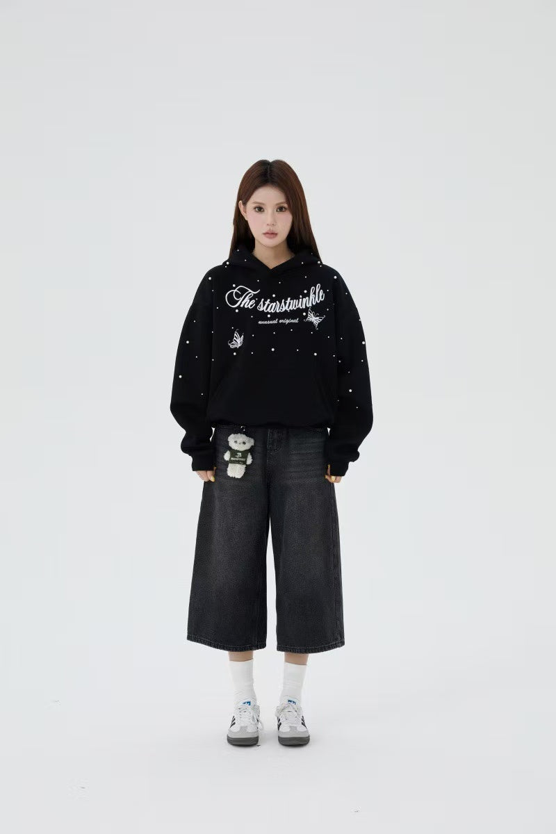 Omirad Rhinestone Script Pullover Hoodie