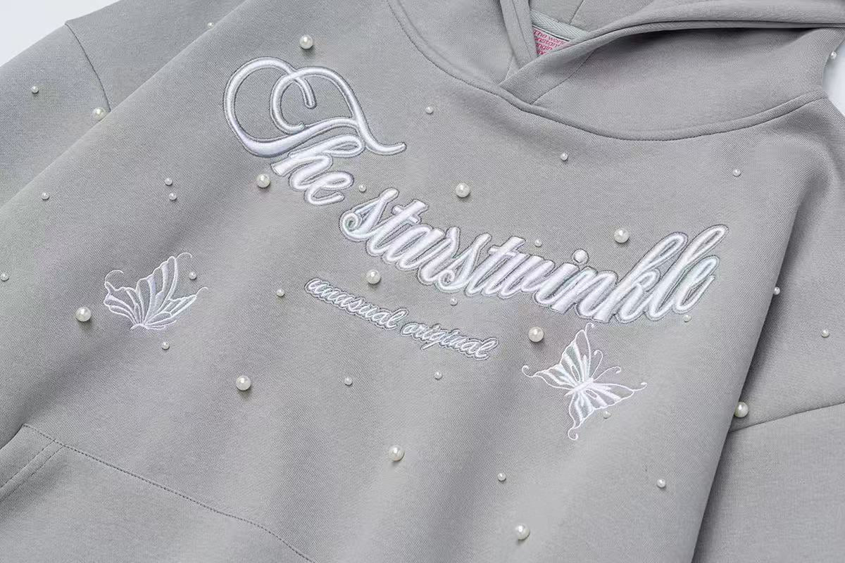 Omirad Rhinestone Script Pullover Hoodie