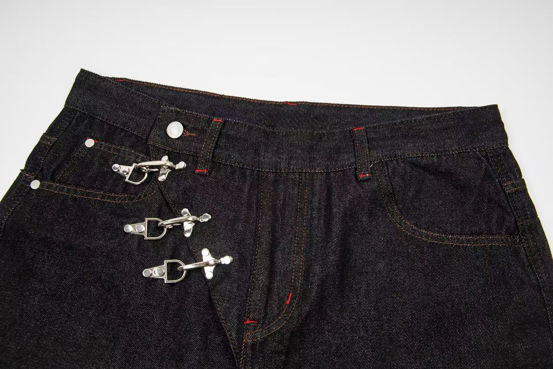 Omirad Hook Closure Wide-Leg Denim Pants