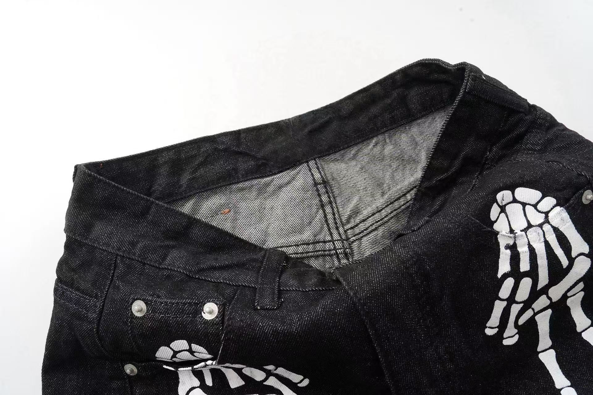 Omirad Skeleton Graphic Wide-Leg Denim Pants