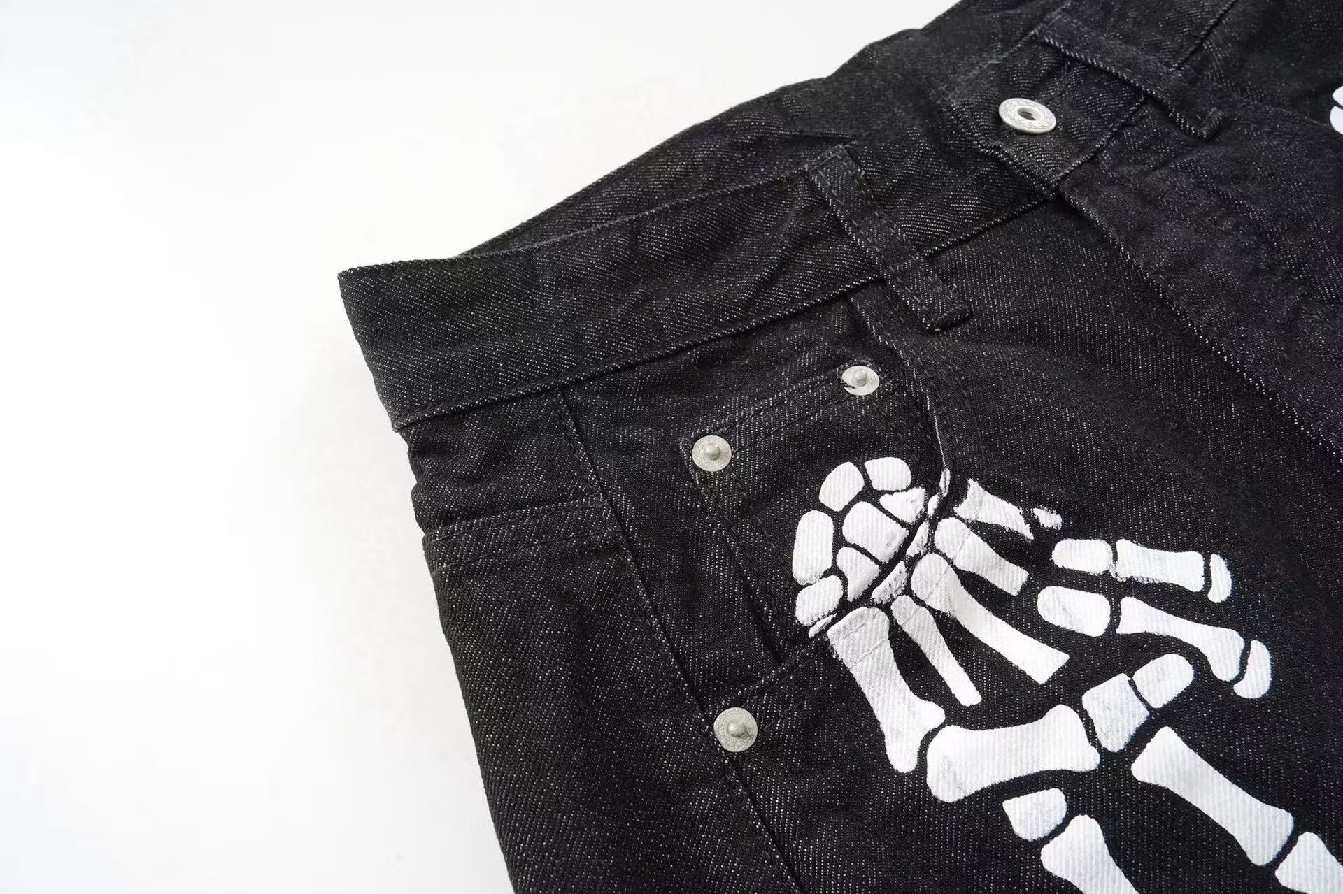 Omirad Skeleton Graphic Wide-Leg Denim Pants