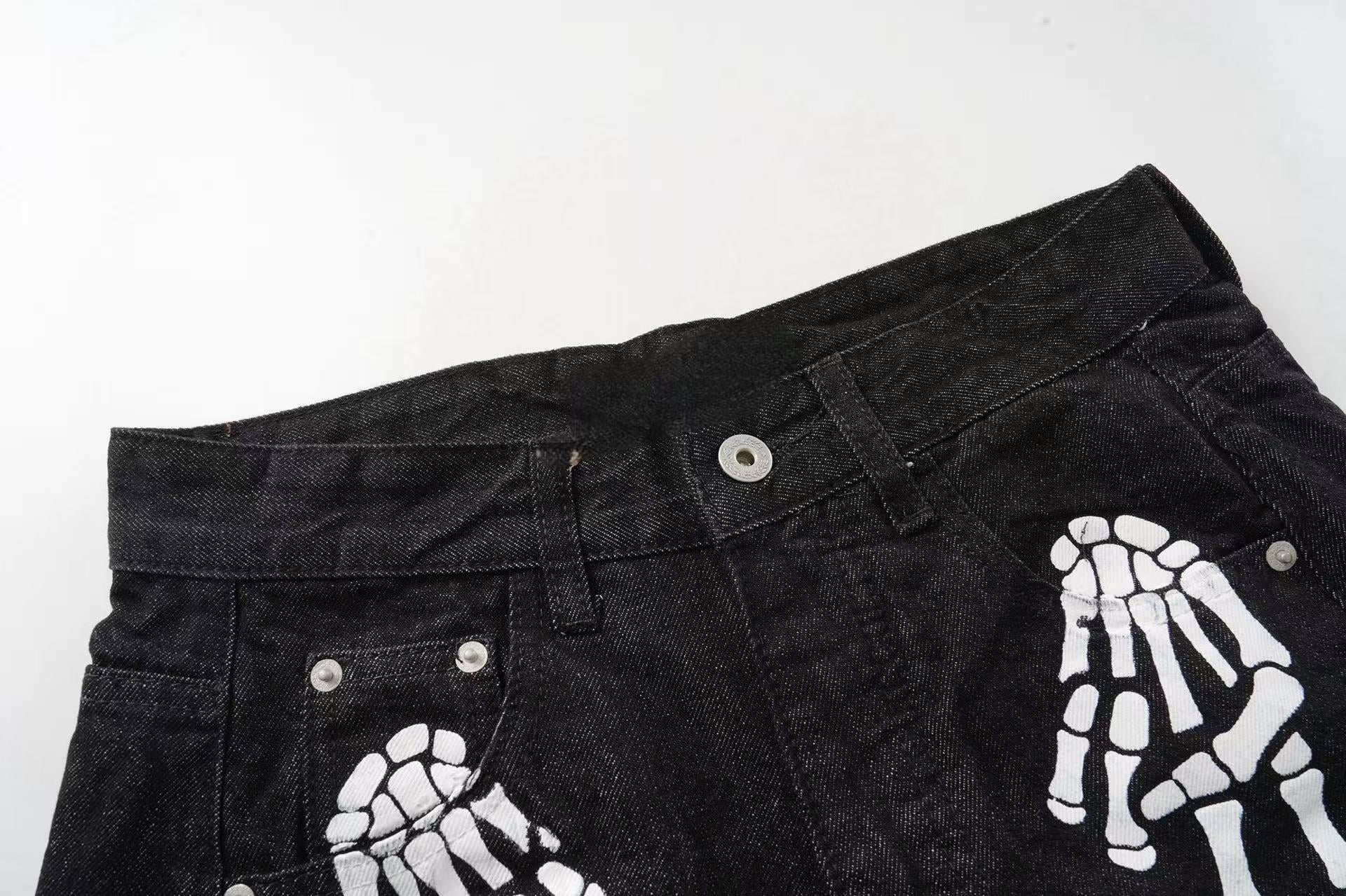 Omirad Skeleton Graphic Wide-Leg Denim Pants