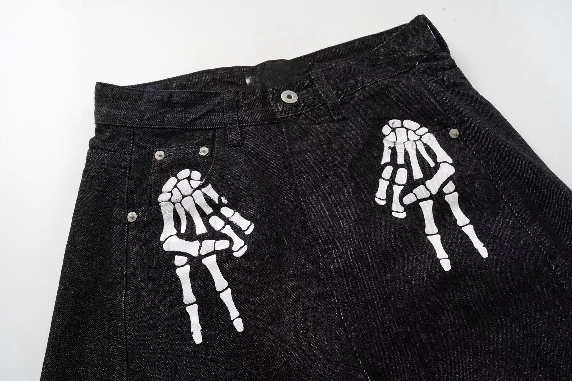 Omirad Skeleton Graphic Wide-Leg Denim Pants