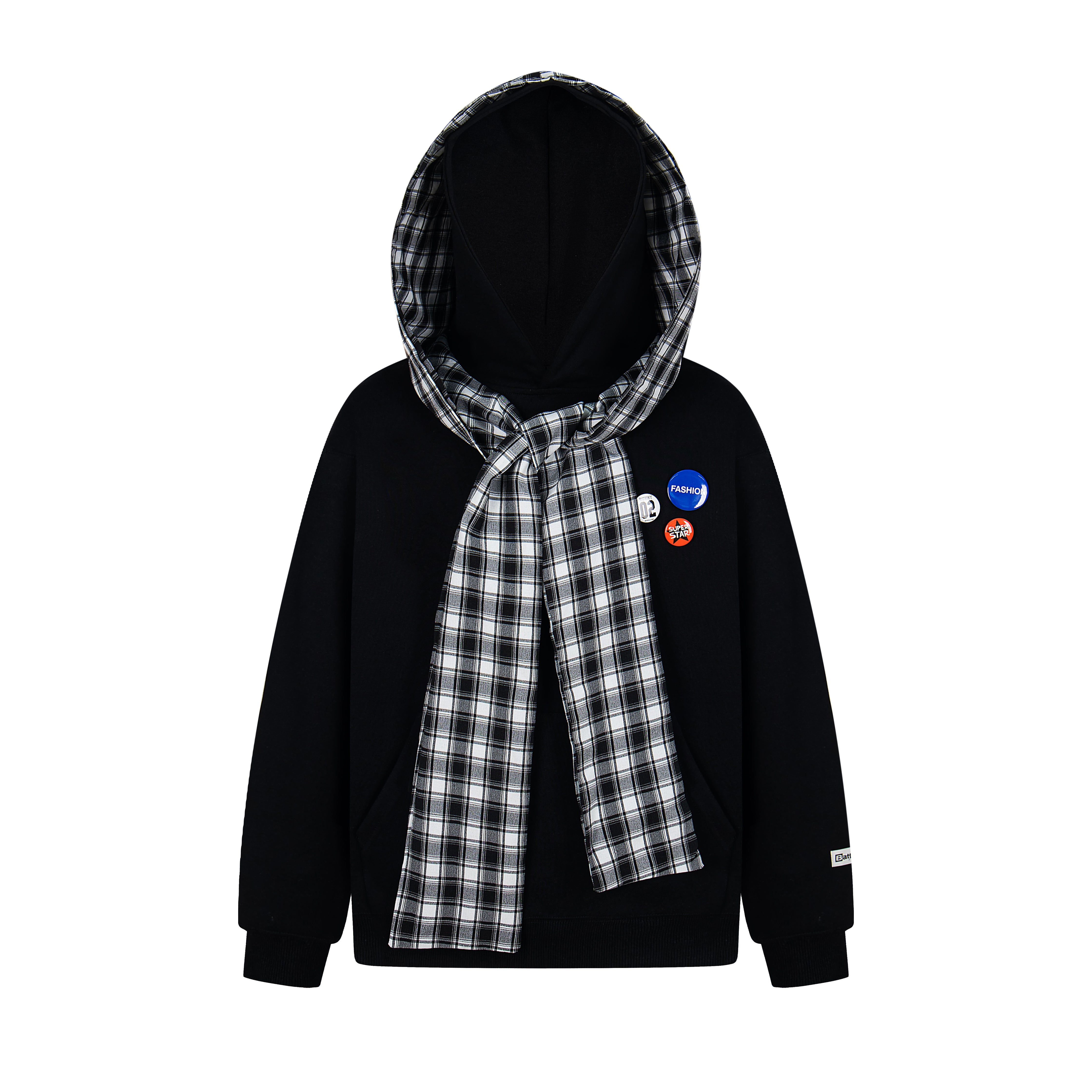 Omirad Plaid-Scarf Layered Hoodie