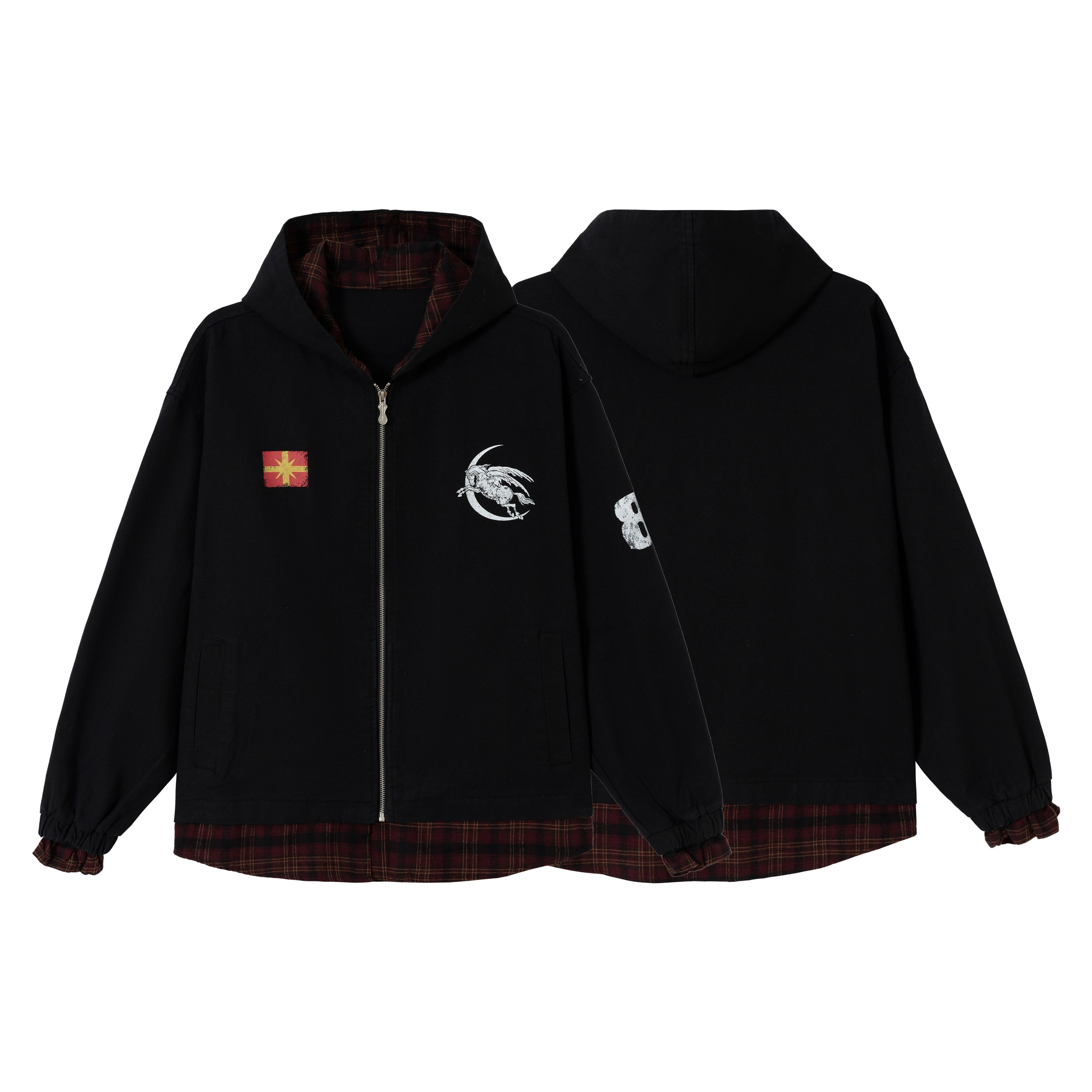Omirad Plaid-Lined Zip Hoodie