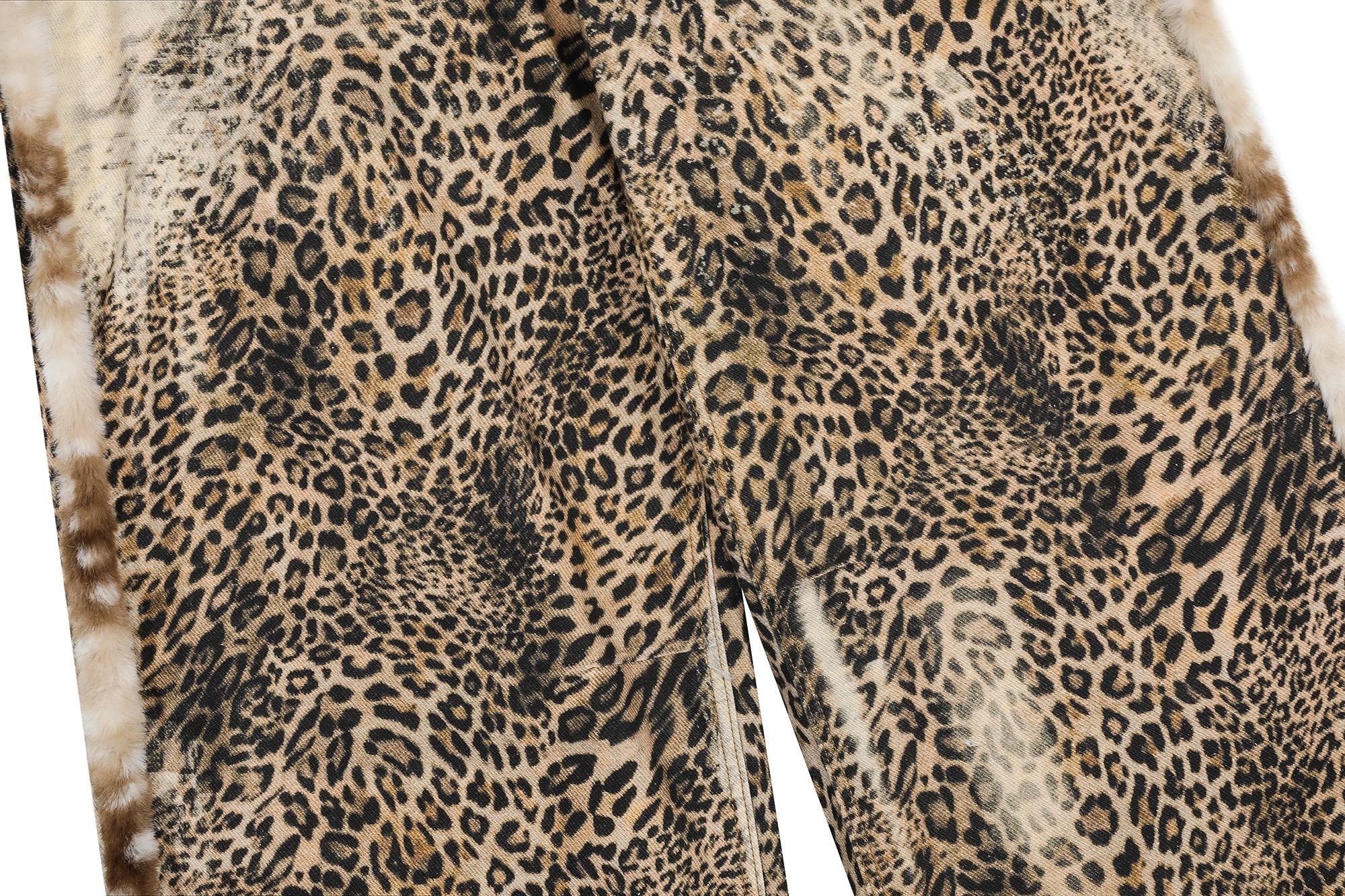 Omirad “Leopard Fur-Trim Wide-Leg Jeans”