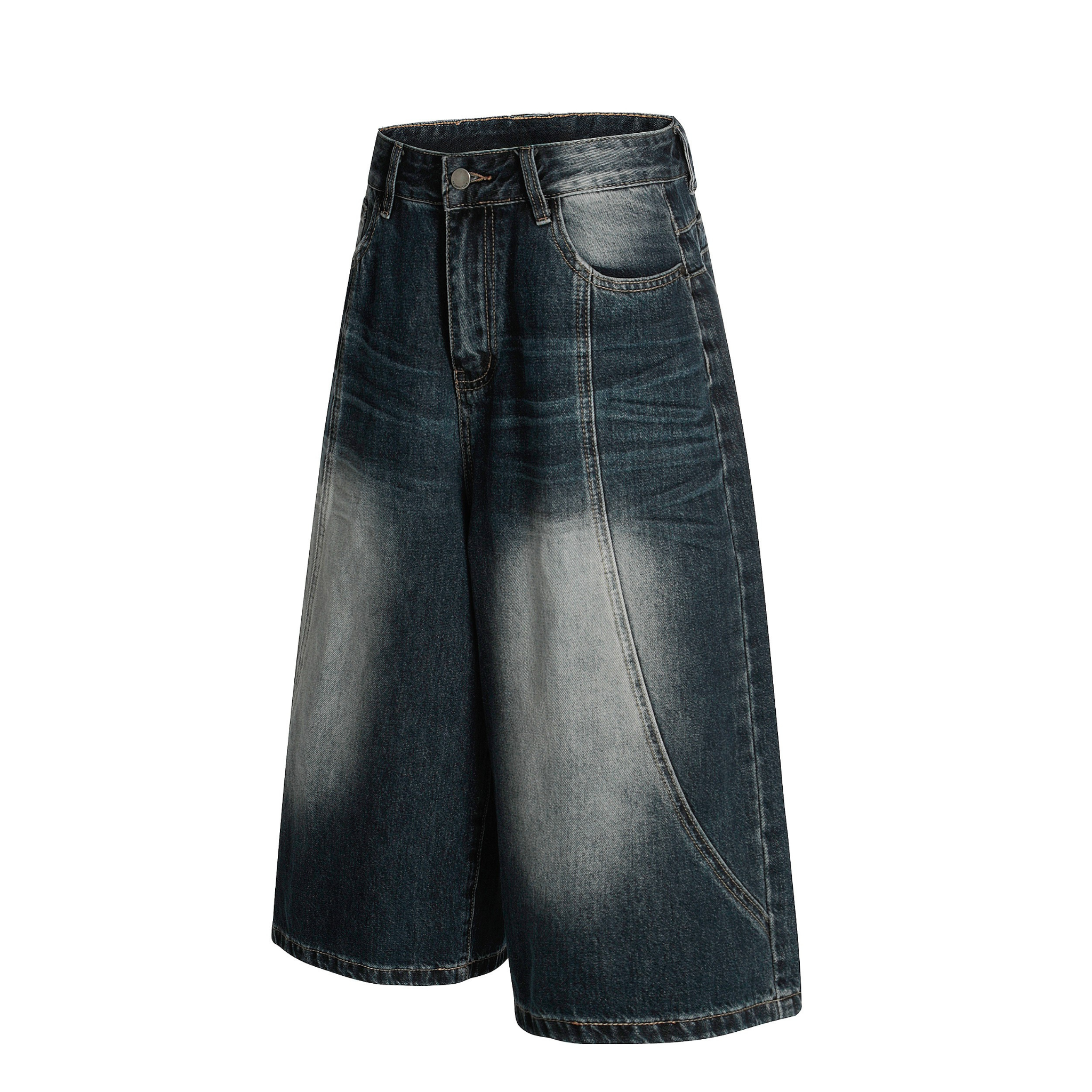 Omirad Wide-Leg Washed Denim Shorts
