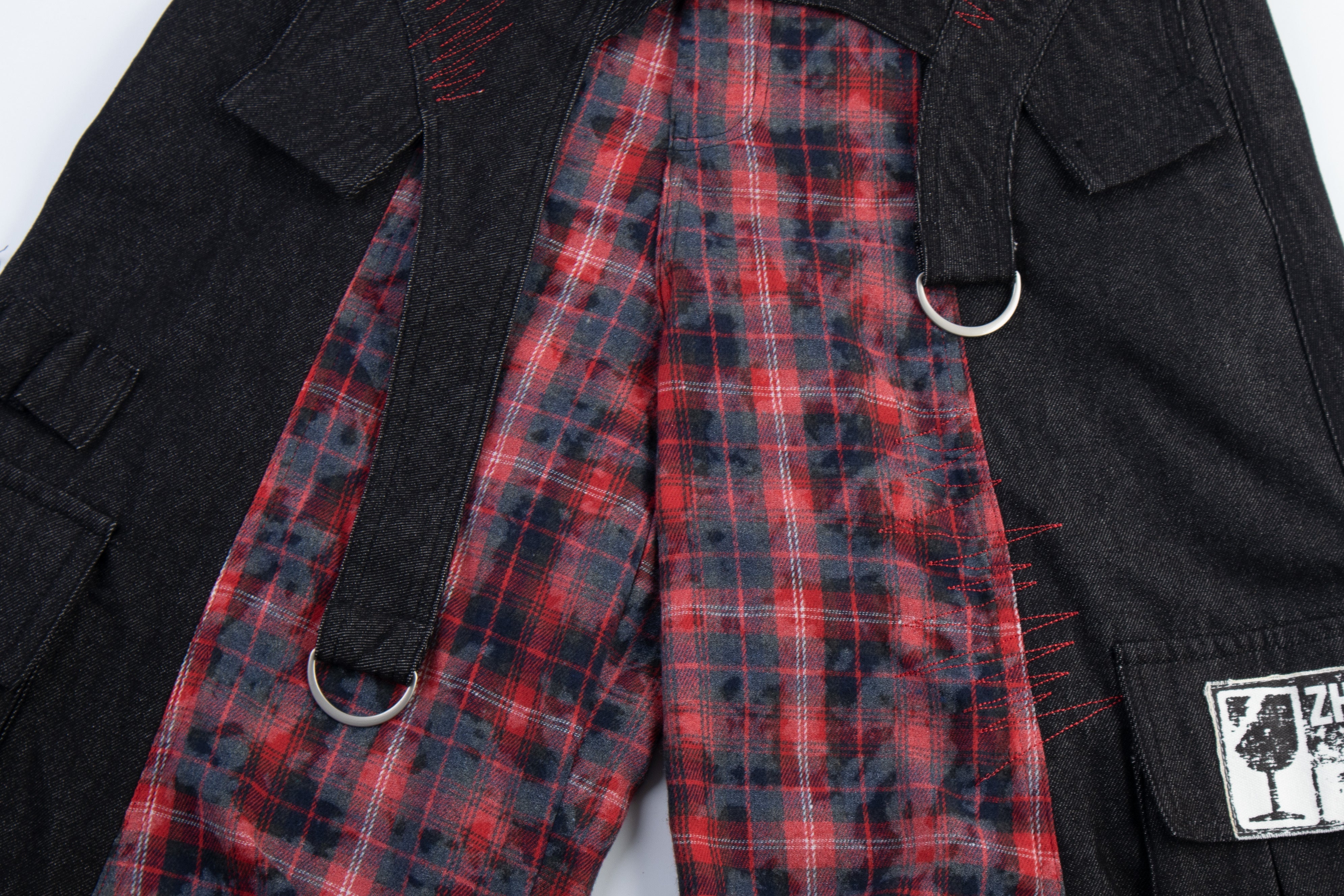 Omirad Layered Plaid Panel Wide-Leg Pants