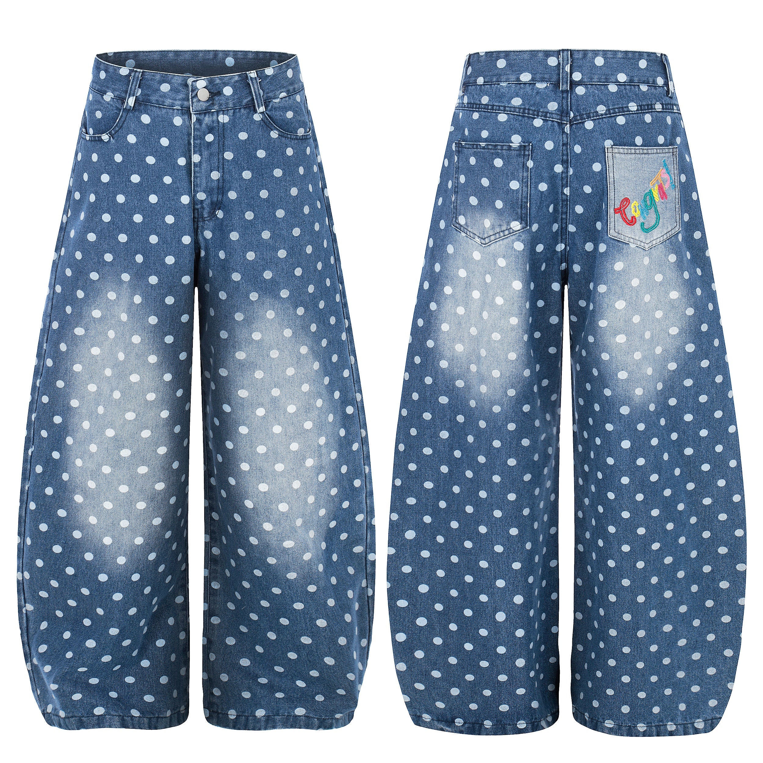 Omirad Polka Dot Washed Denim Jeans