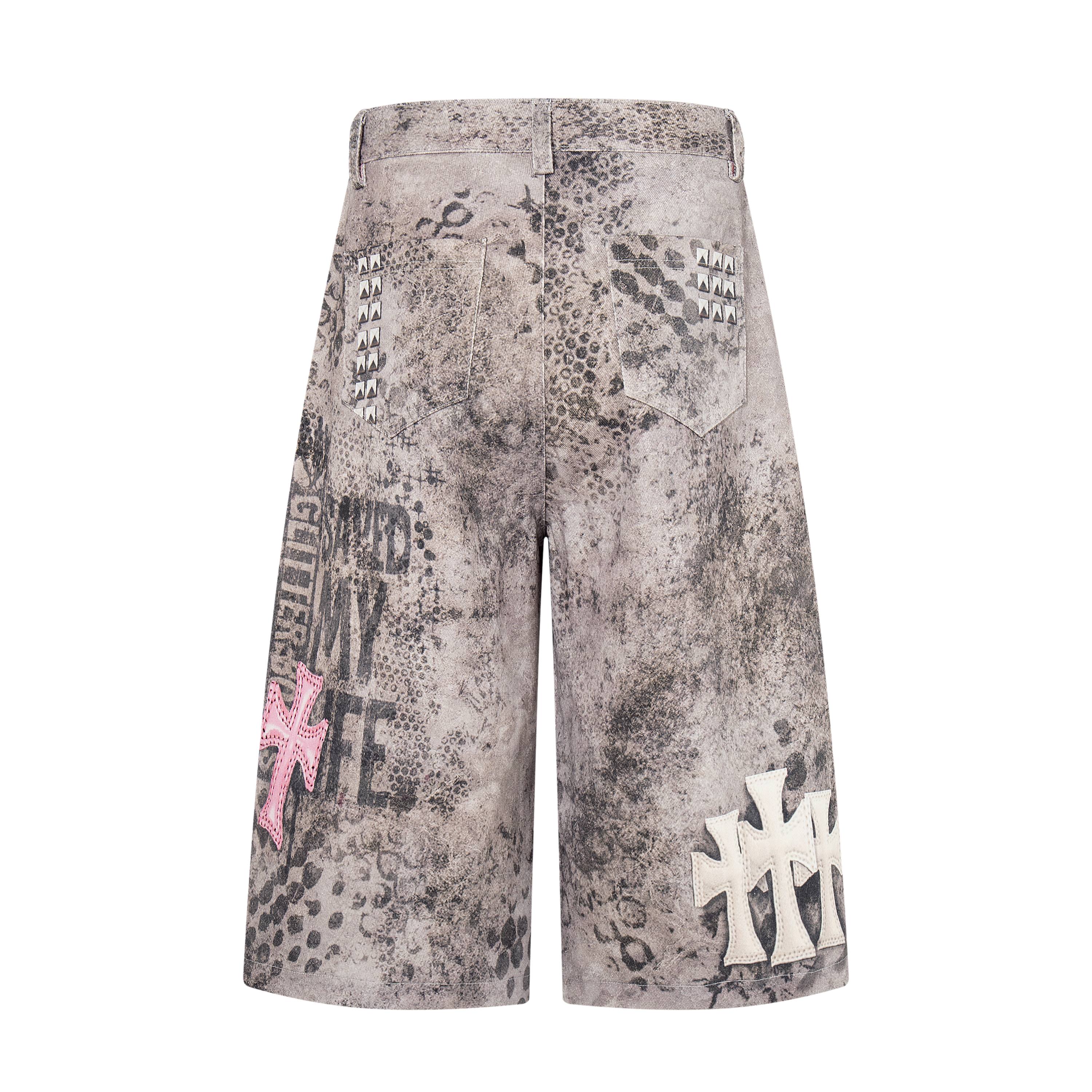 Omirad “Grunge Cross Washed Denim Shorts”
