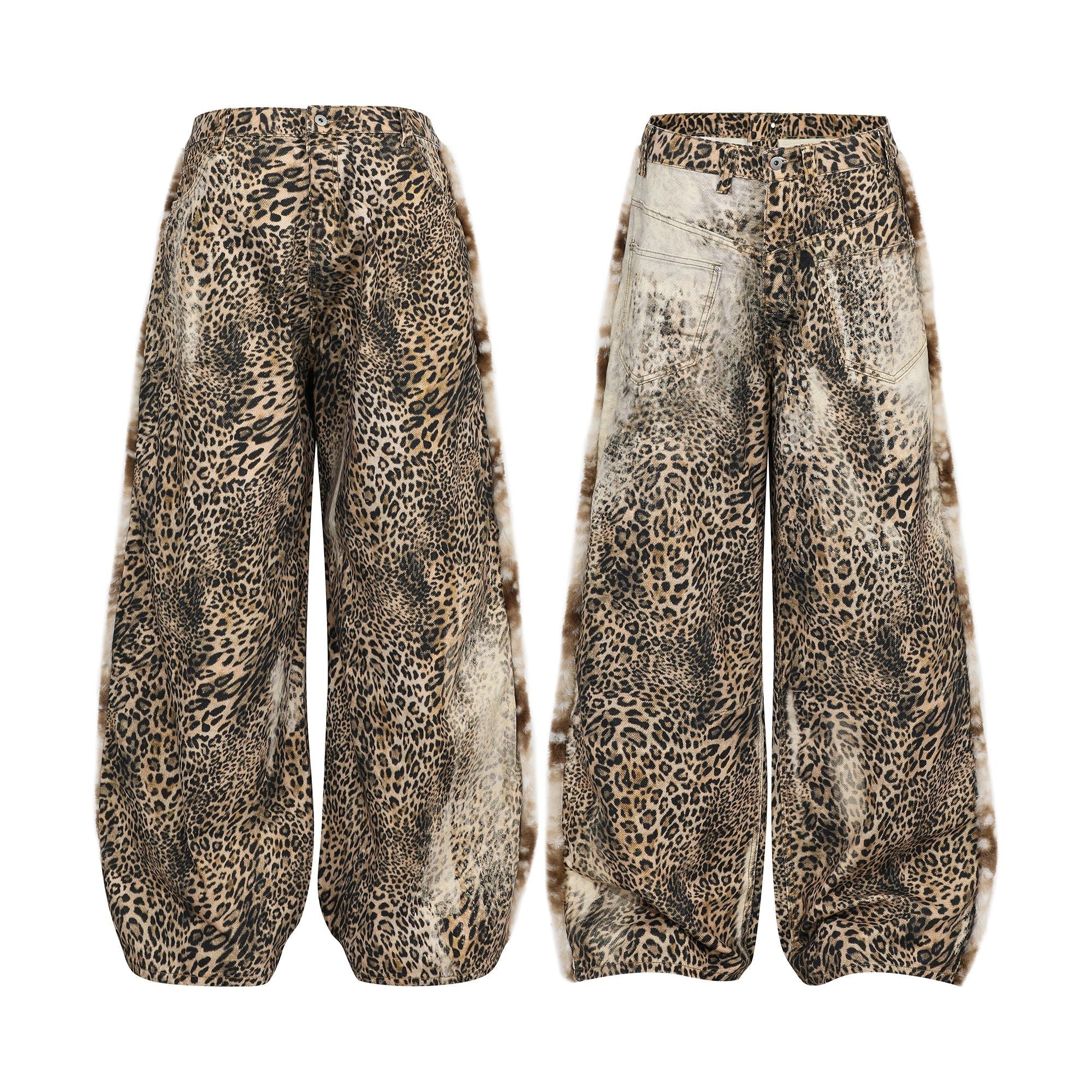 Omirad “Leopard Fur-Trim Wide-Leg Jeans”