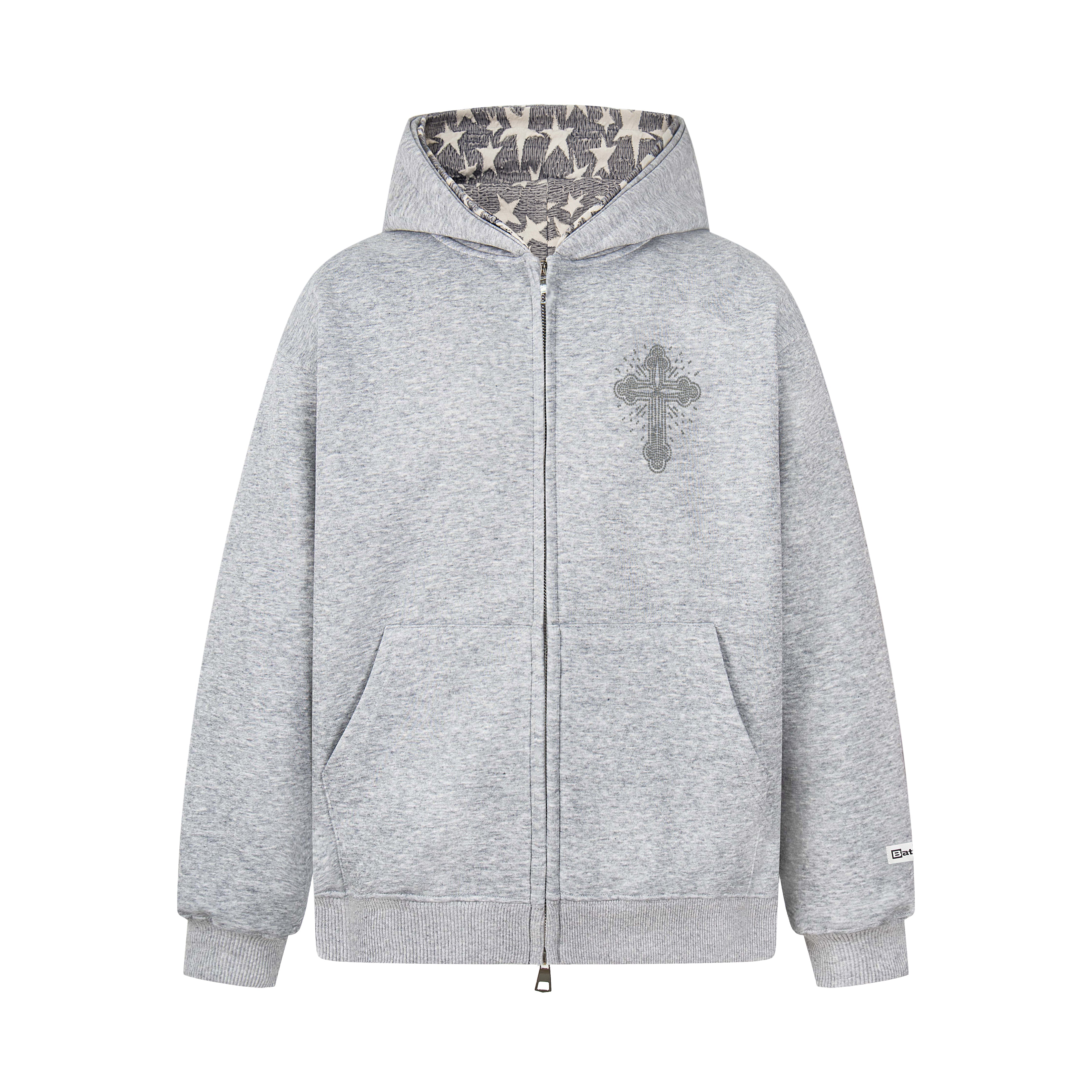 Omirad Rhinestone Cross Zip Hoodie
