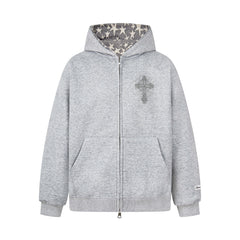 Omirad Rhinestone Cross Zip Hoodie