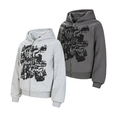 Omirad Retro Collage Print Zip Hoodie