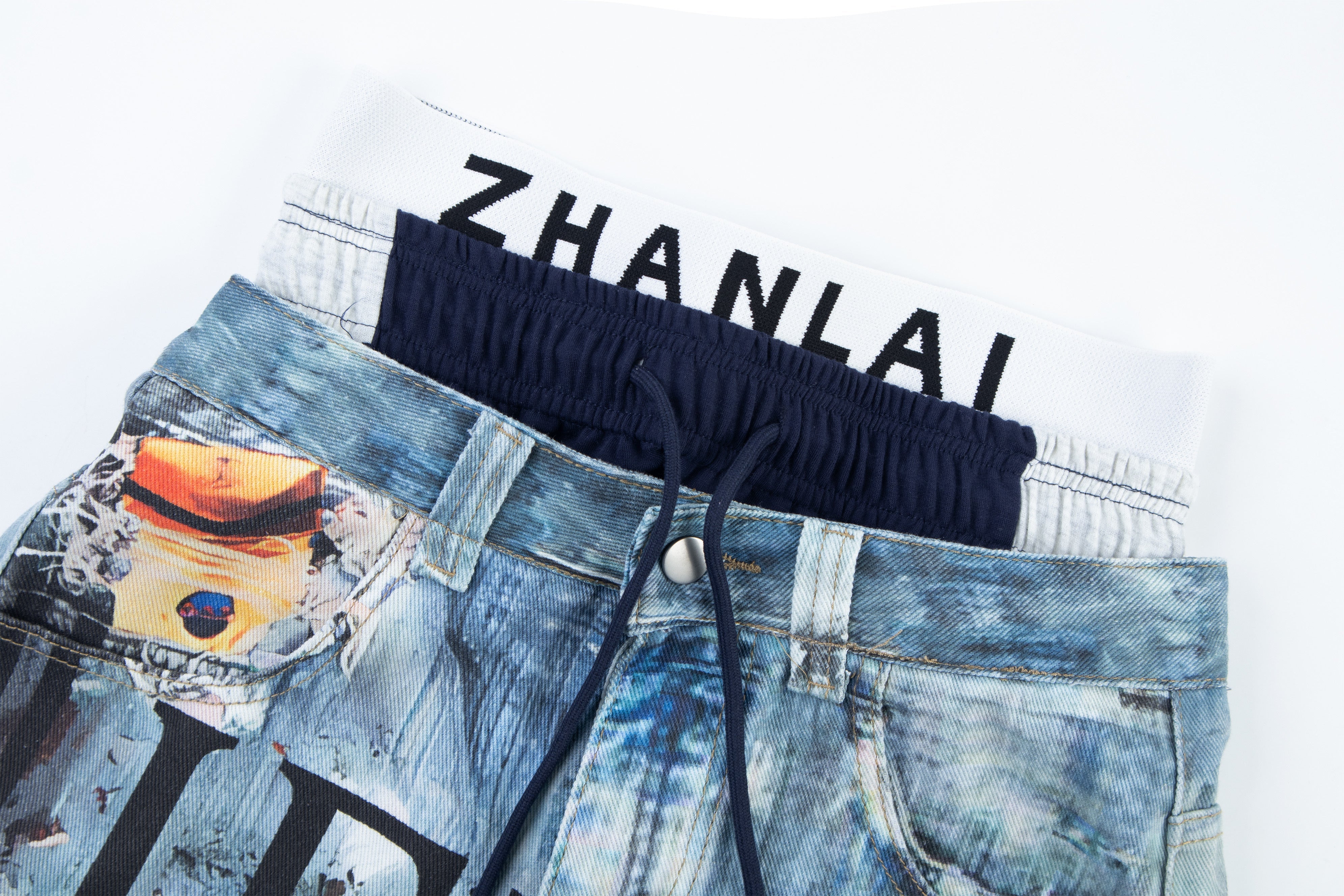 Omirad Layered Waist Graphic Denim Pants
