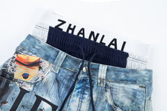 Omirad Layered Waist Graphic Denim Pants