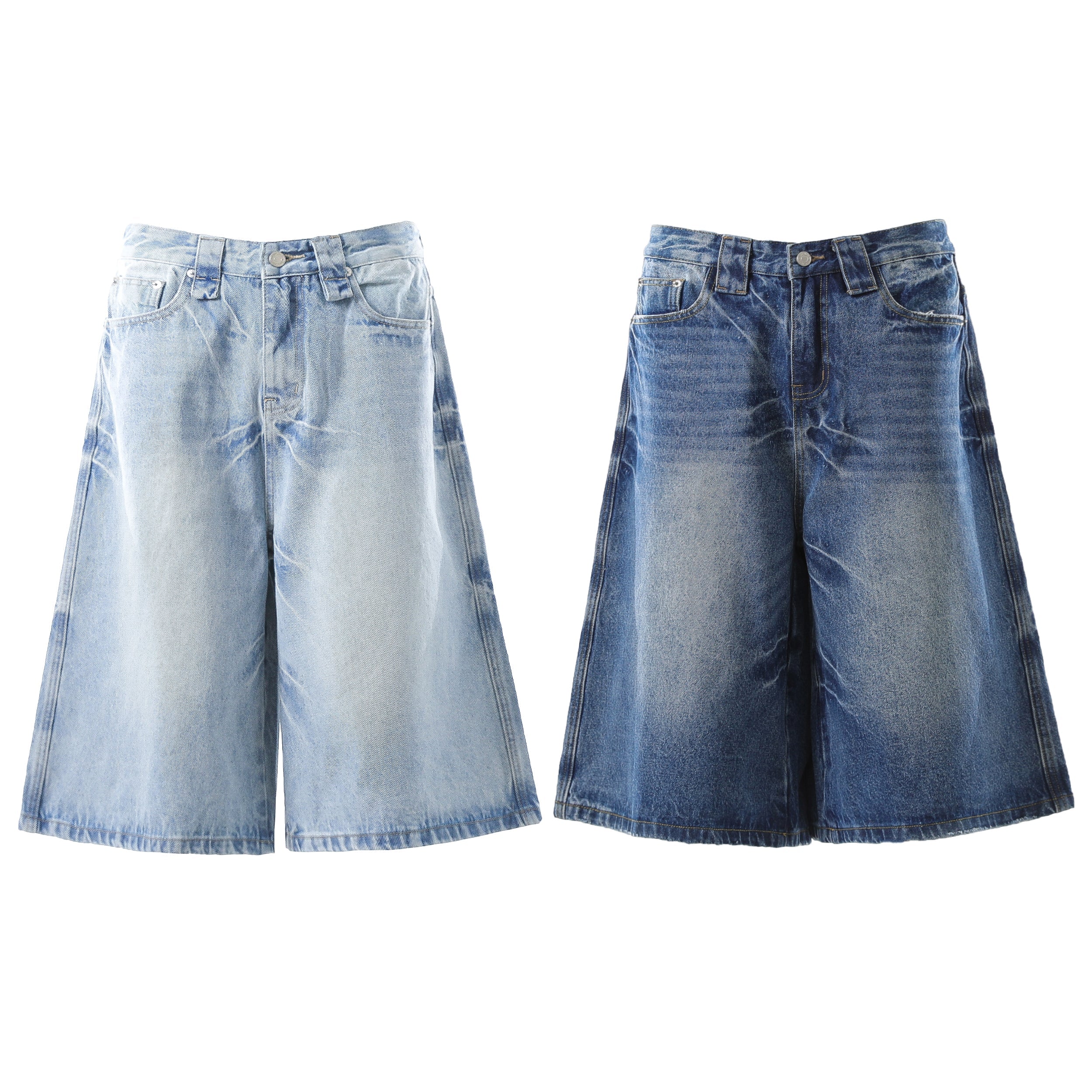 Omirad Vintage Wash Wide-Leg Denim Shorts