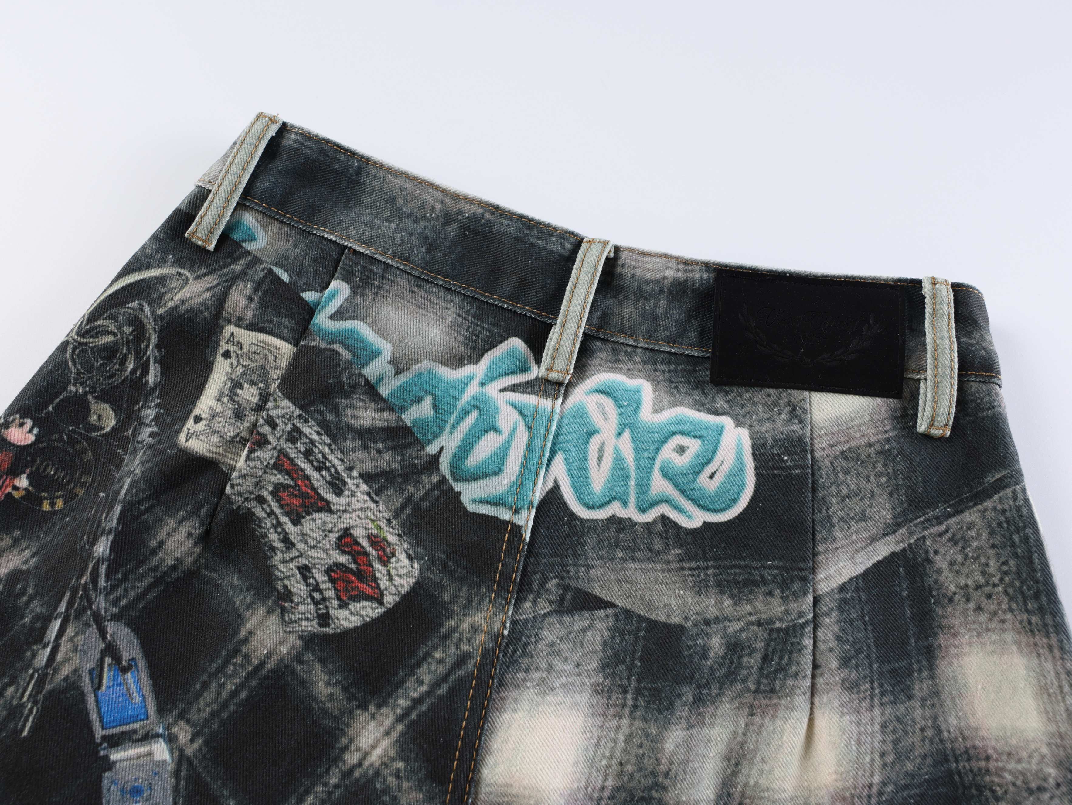 Omirad “Layered Flannel Patchwork Balloon Jeans”