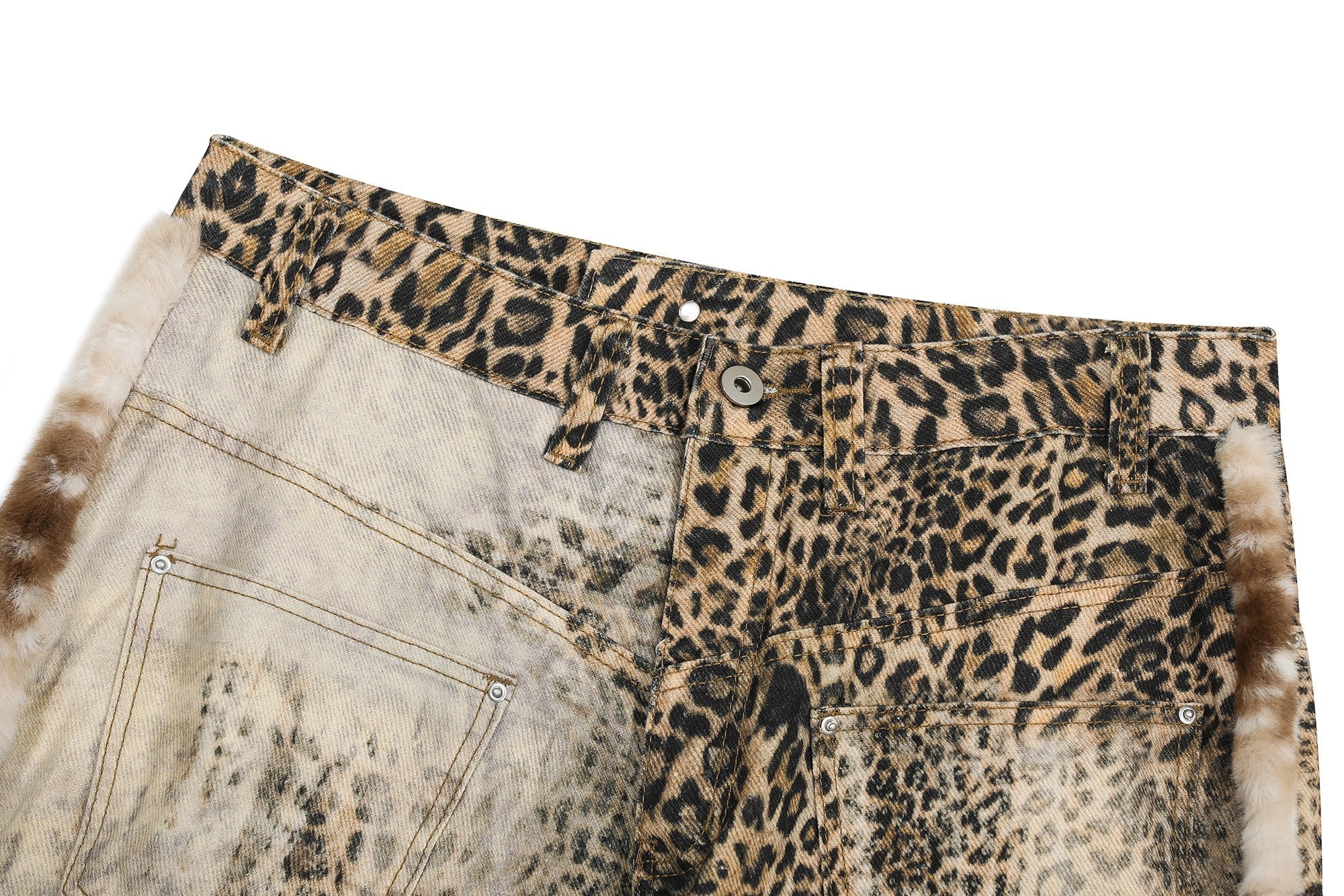 Omirad “Leopard Fur-Trim Wide-Leg Jeans”