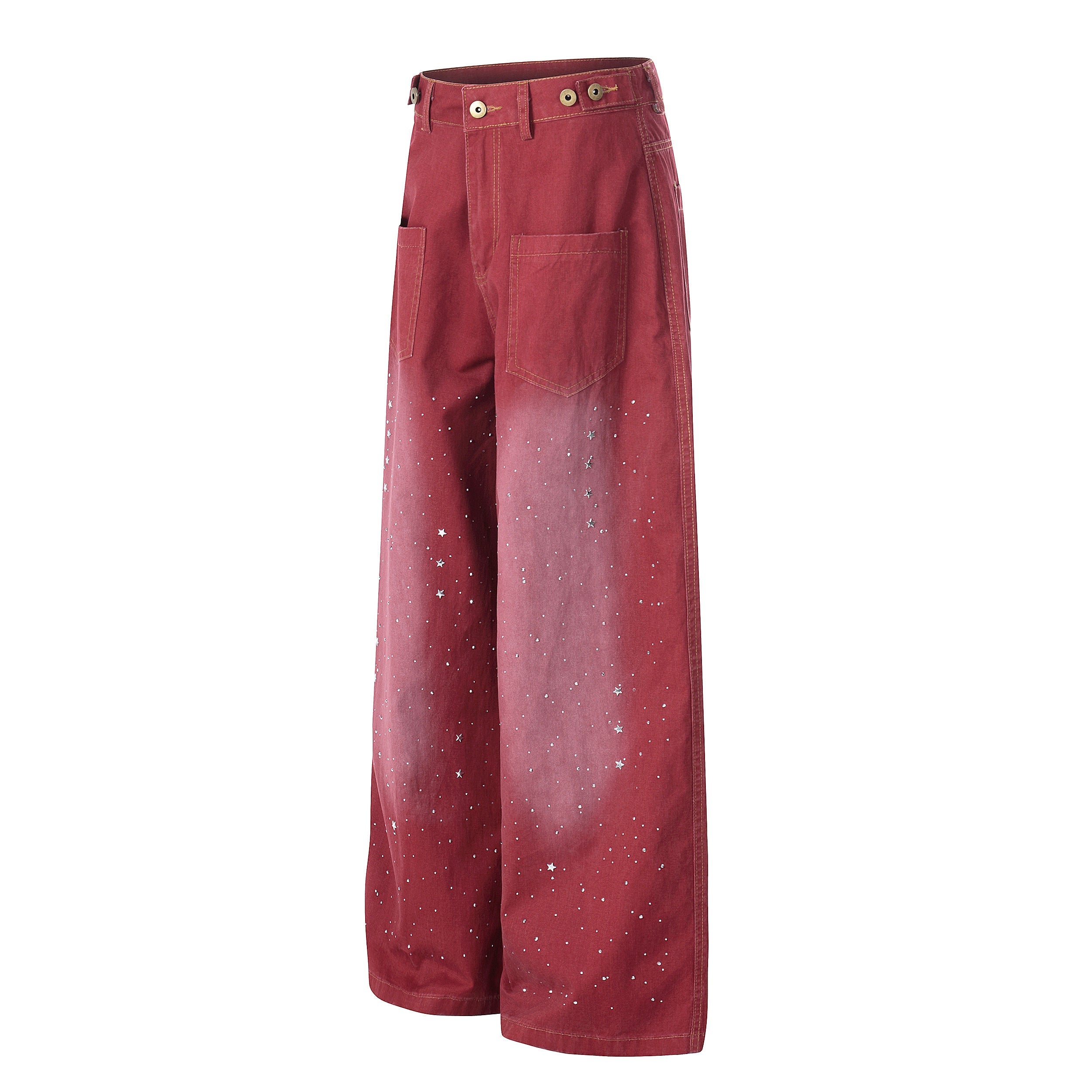 Omirad “Vintage Red Splatter Wide-Leg Pants”