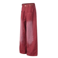 Omirad “Vintage Red Splatter Wide-Leg Pants”