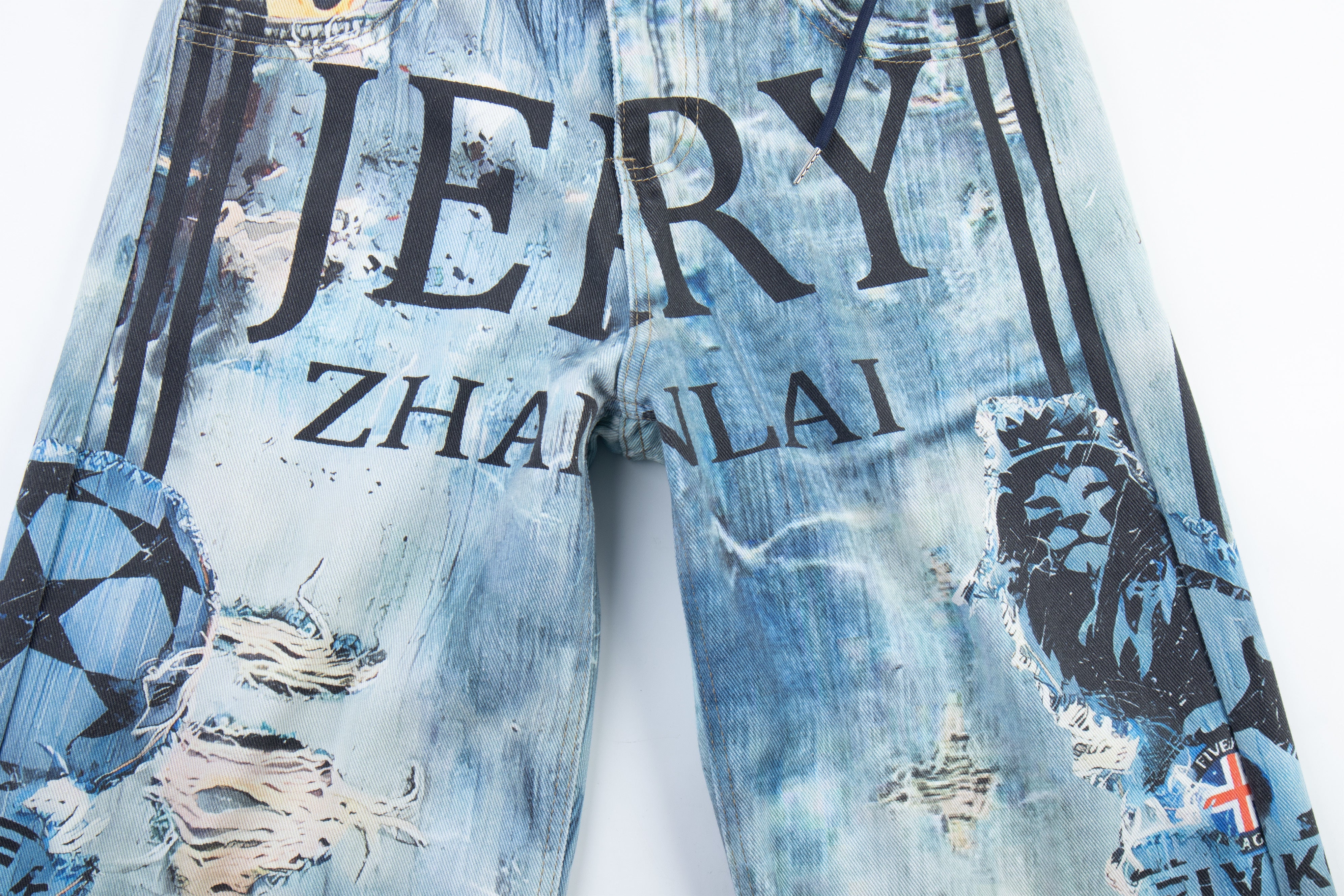Omirad Layered Waist Graphic Denim Pants