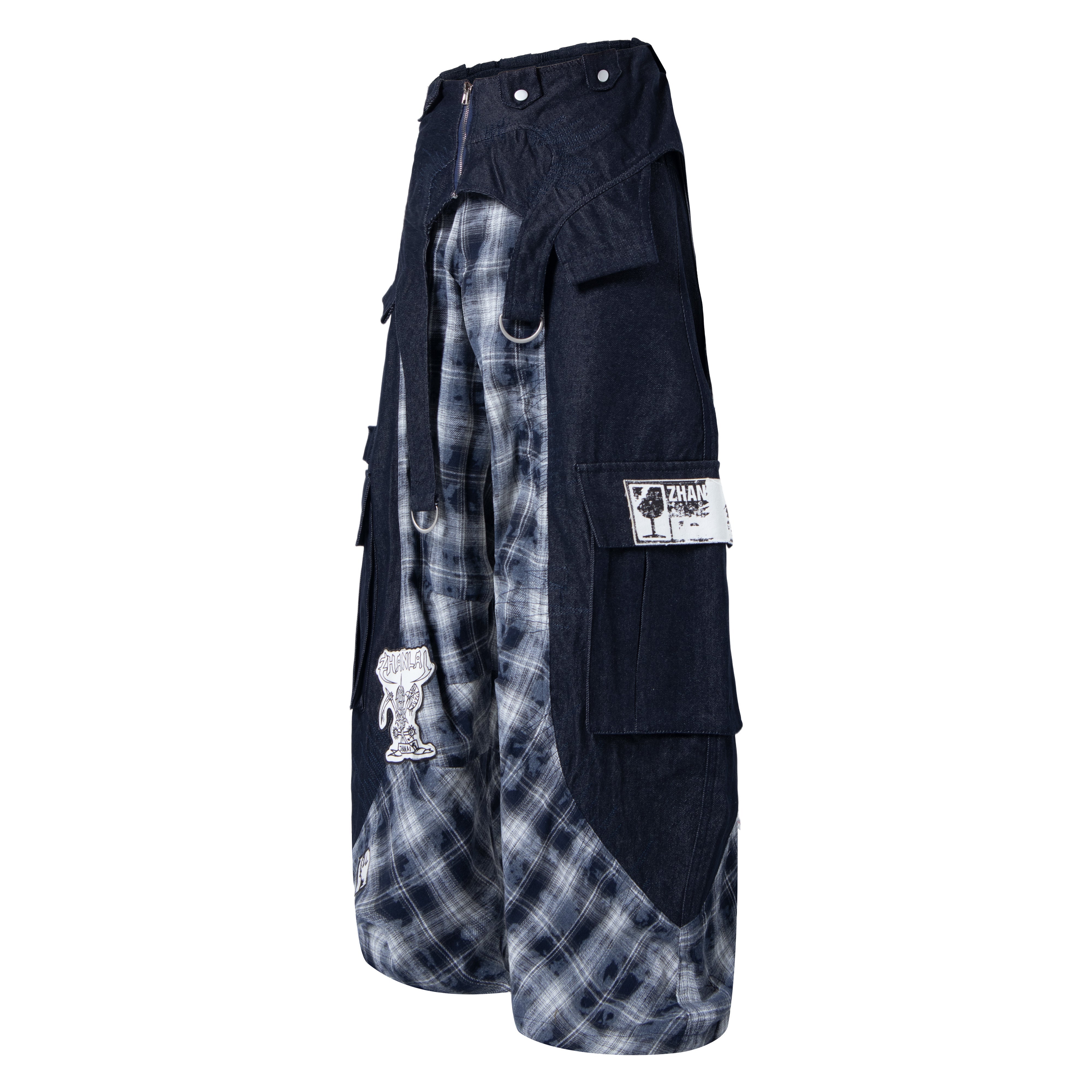 Omirad Layered Plaid Panel Wide-Leg Pants