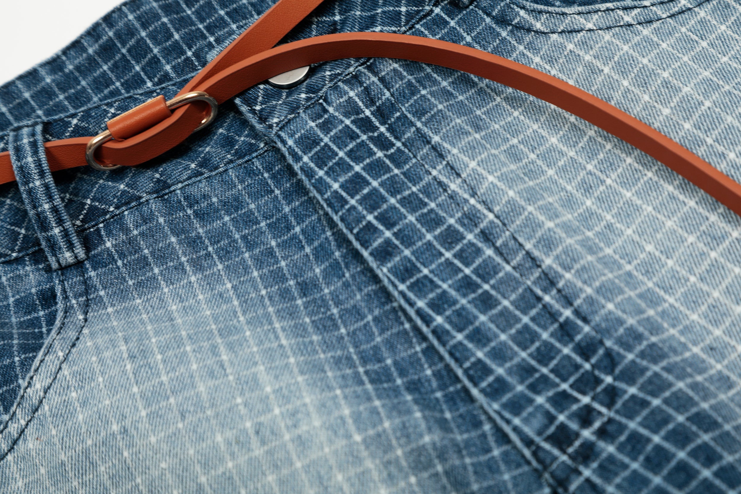 Omirad Washed Grid Denim Shorts