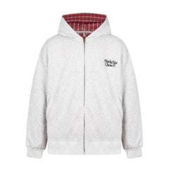 Omirad Plaid-Lined Minimal Zip Hoodie