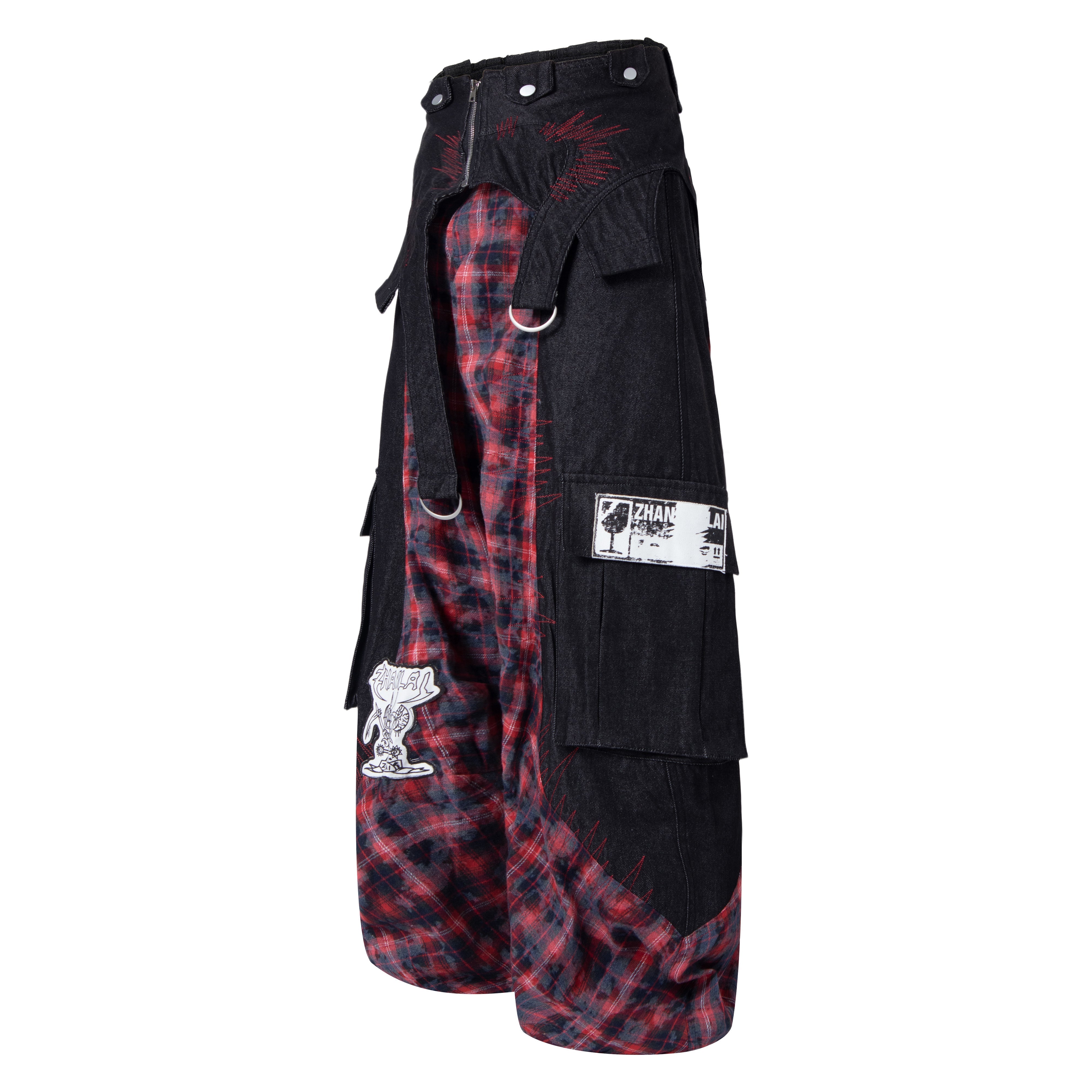 Omirad Layered Plaid Panel Wide-Leg Pants