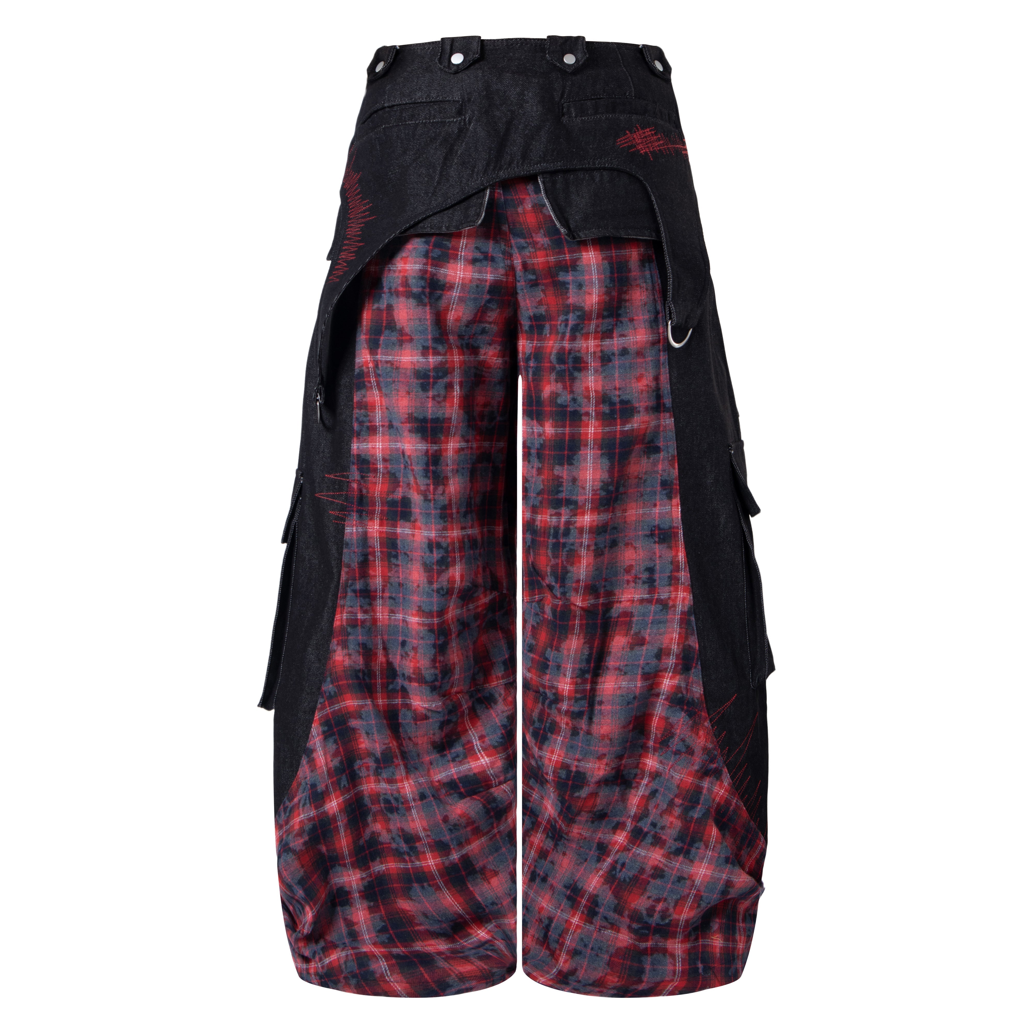 Omirad Layered Plaid Panel Wide-Leg Pants