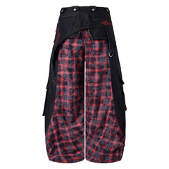 Omirad Layered Plaid Panel Wide-Leg Pants