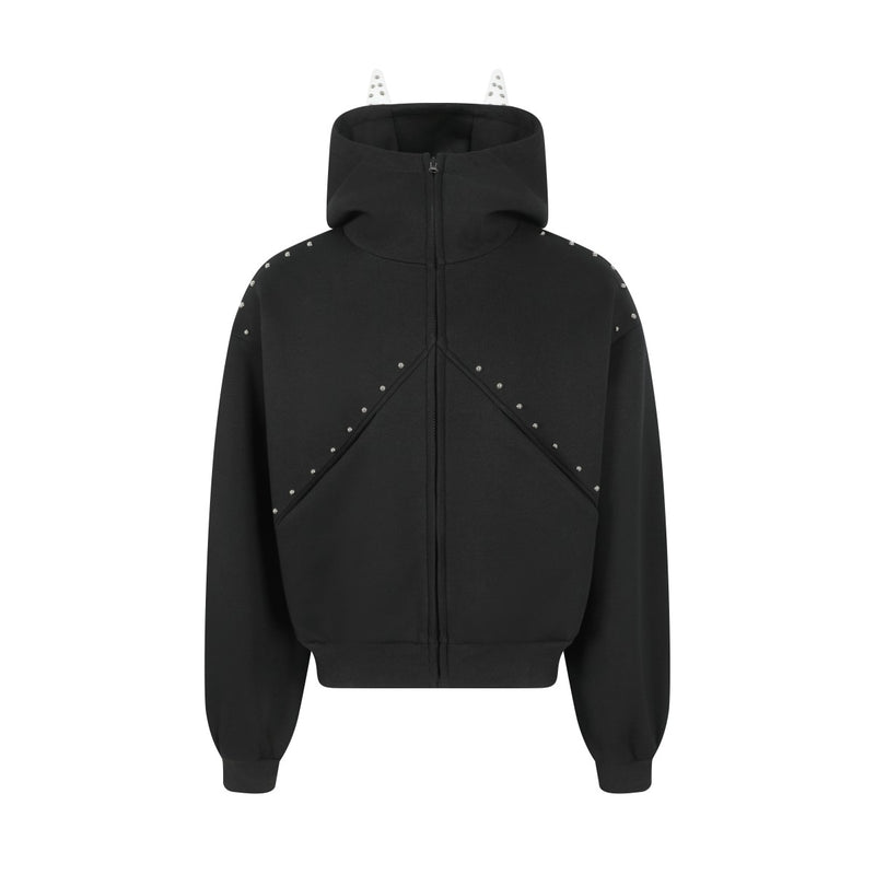 Omirad Devil Horn Studded High-Neck Zip Hoodie