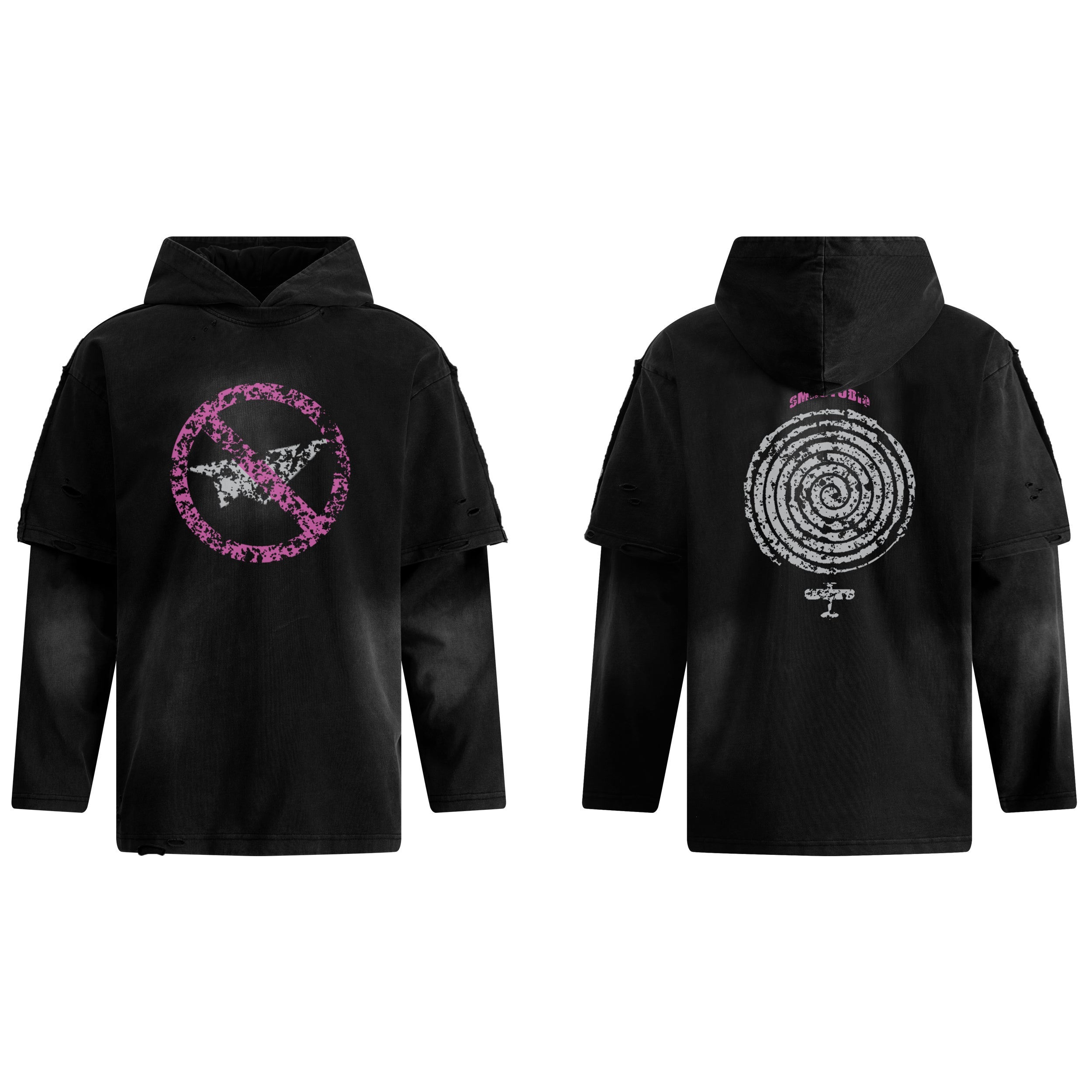 Omirad Destroyed Layered Graphic Hoodie Tee