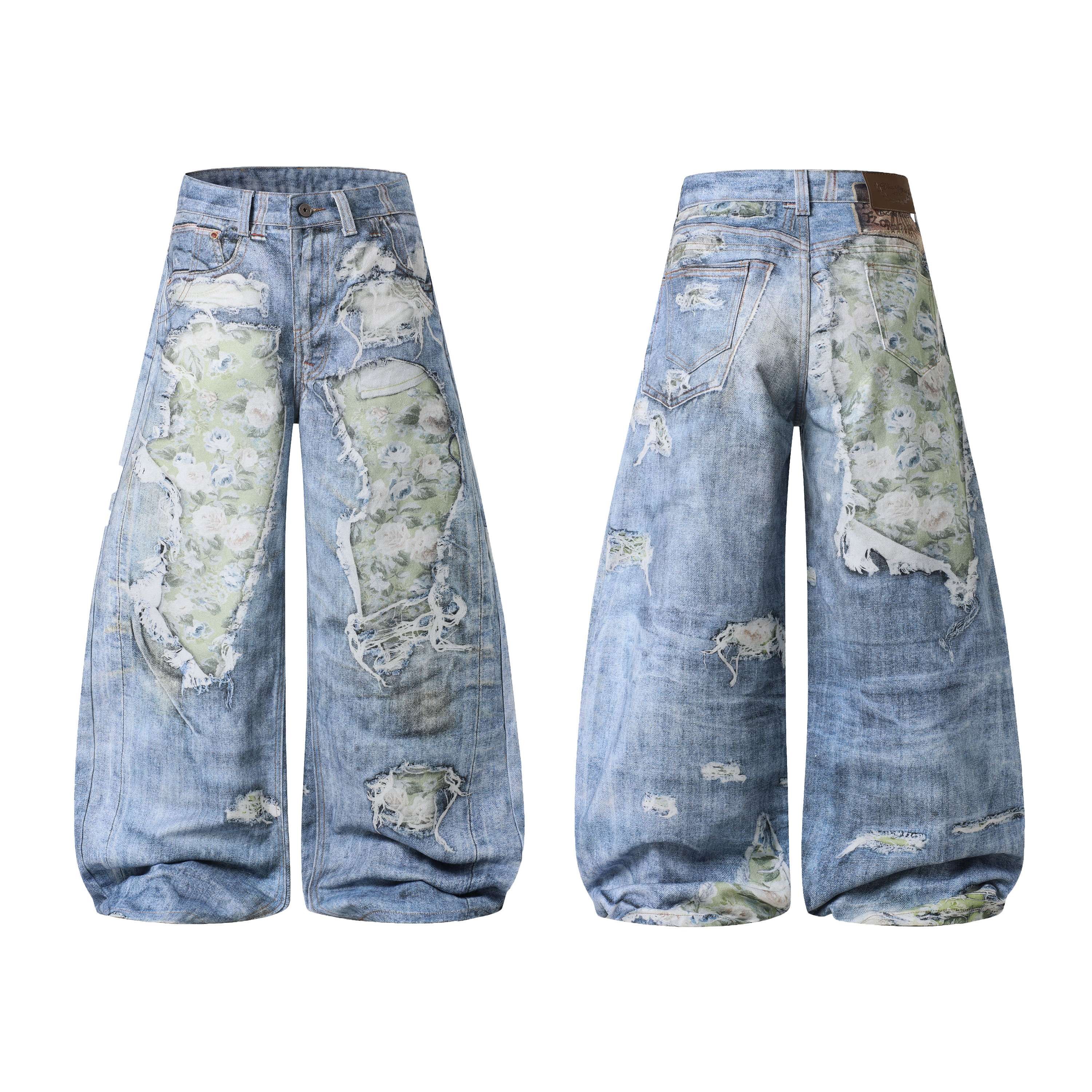 Omirad Floral Patchwork Distressed Jeans