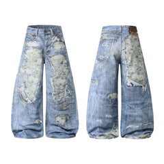 Omirad Floral Patchwork Distressed Jeans