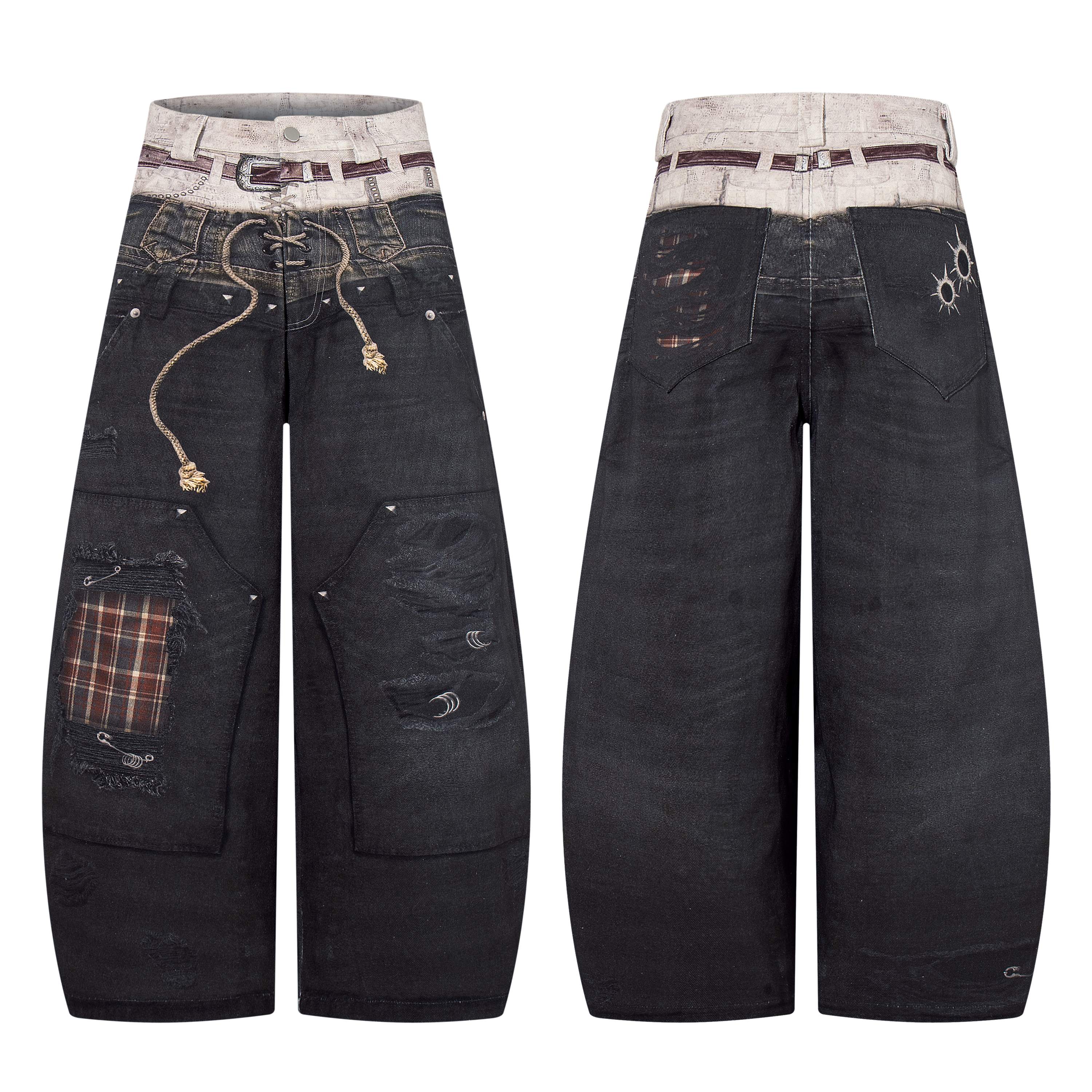 Omirad “Layered Distress Patch Denim Pants”