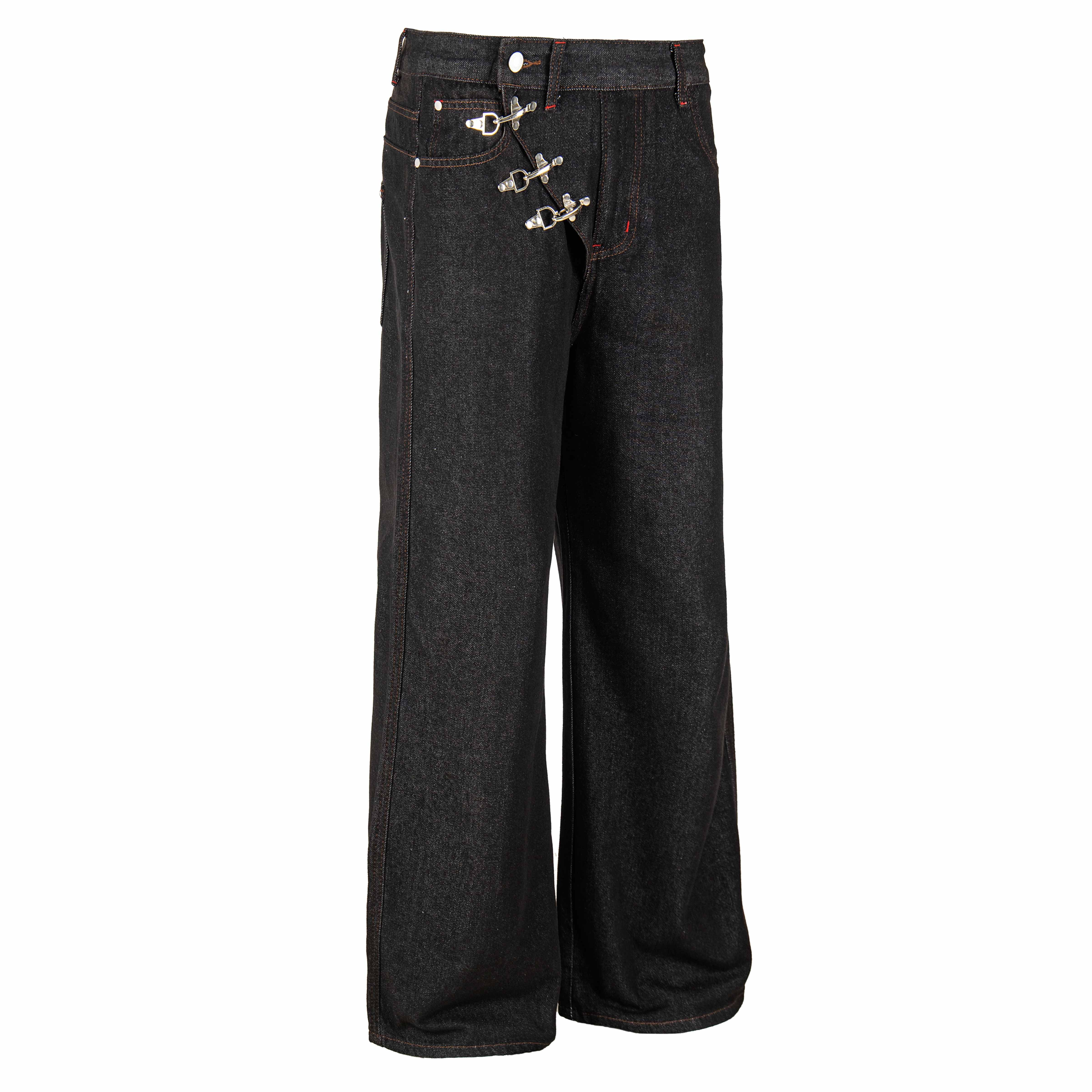 Omirad Hook Closure Wide-Leg Denim Pants