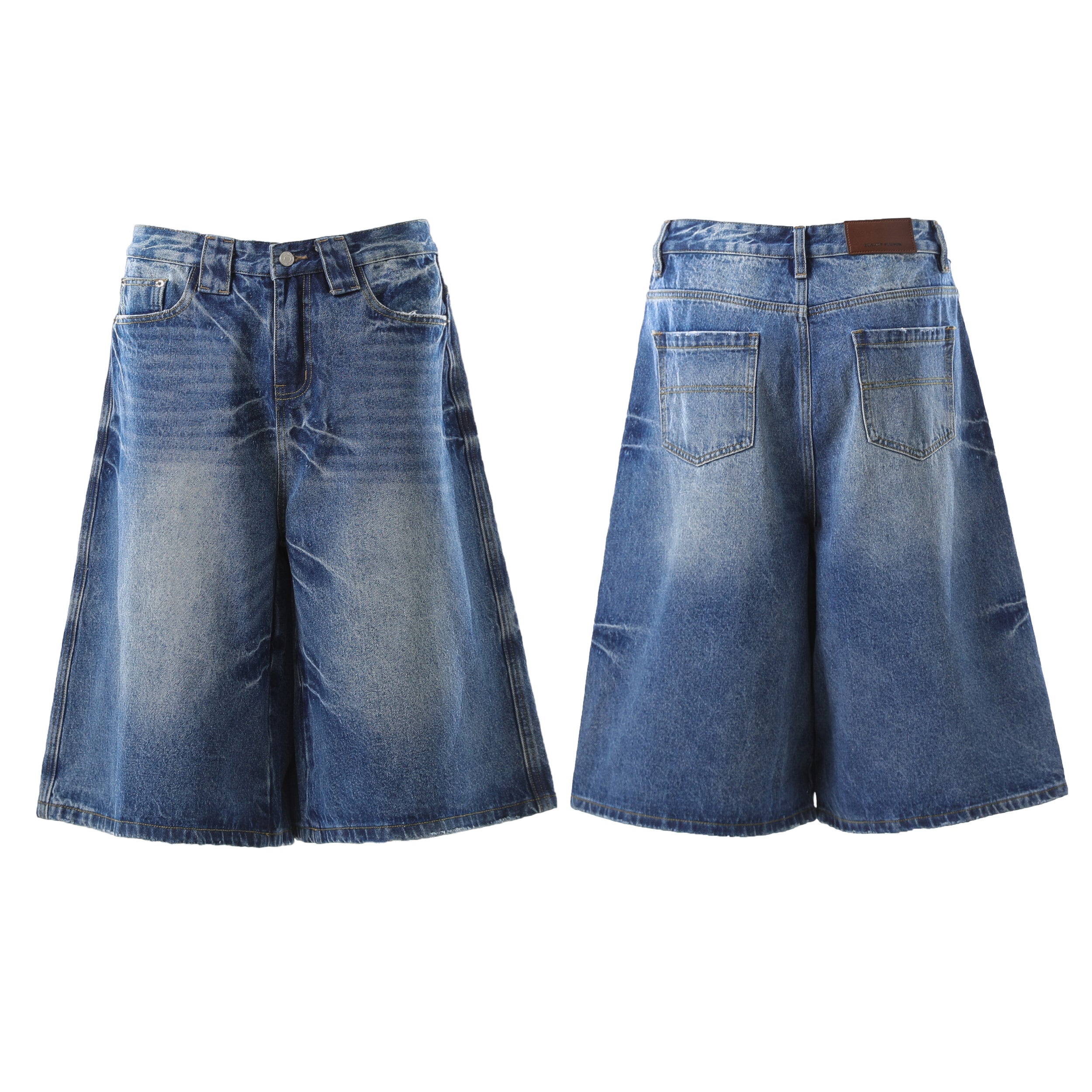 Omirad Vintage Wash Wide-Leg Denim Shorts