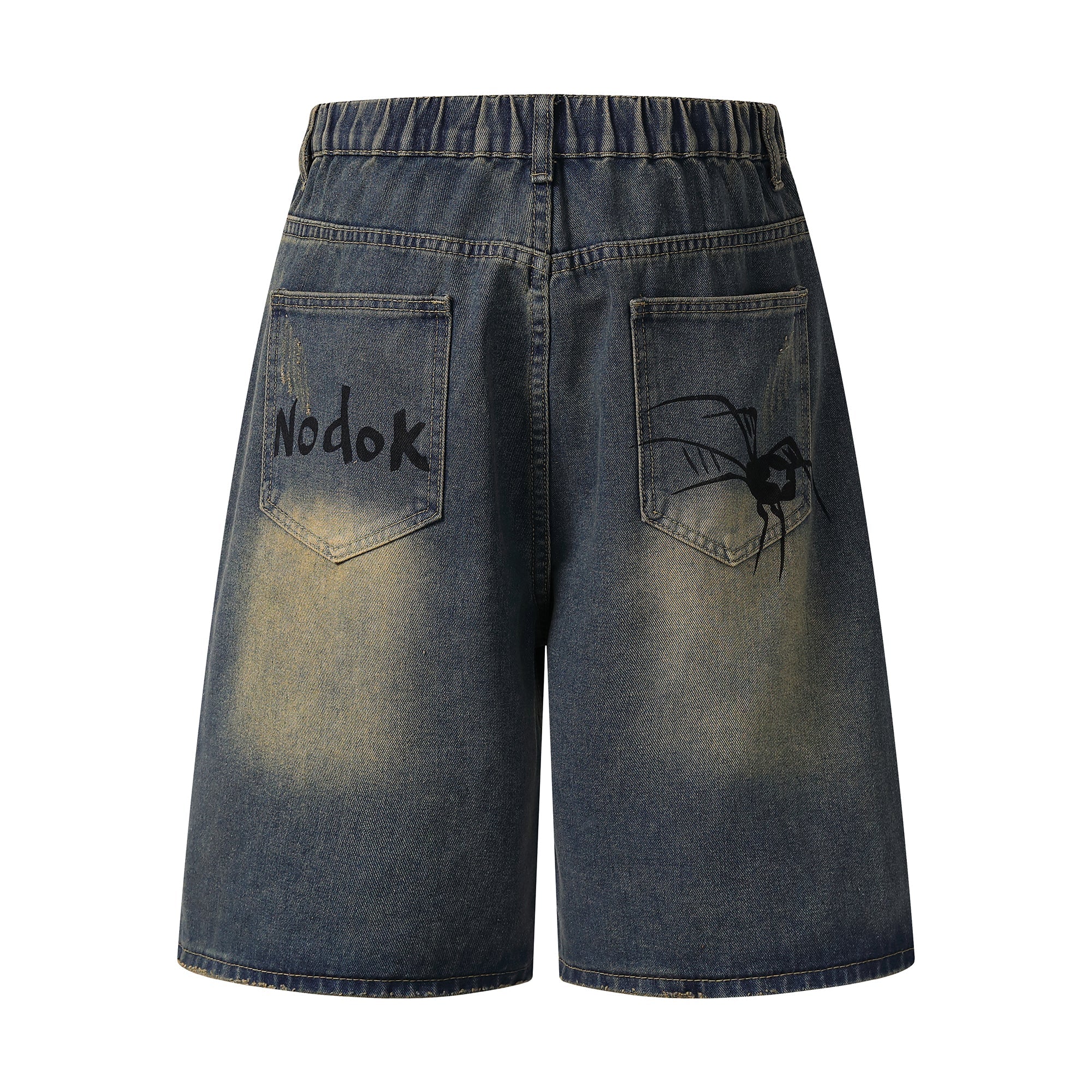 Omirad Spiderweb Graphic Wide-Leg Denim Shorts
