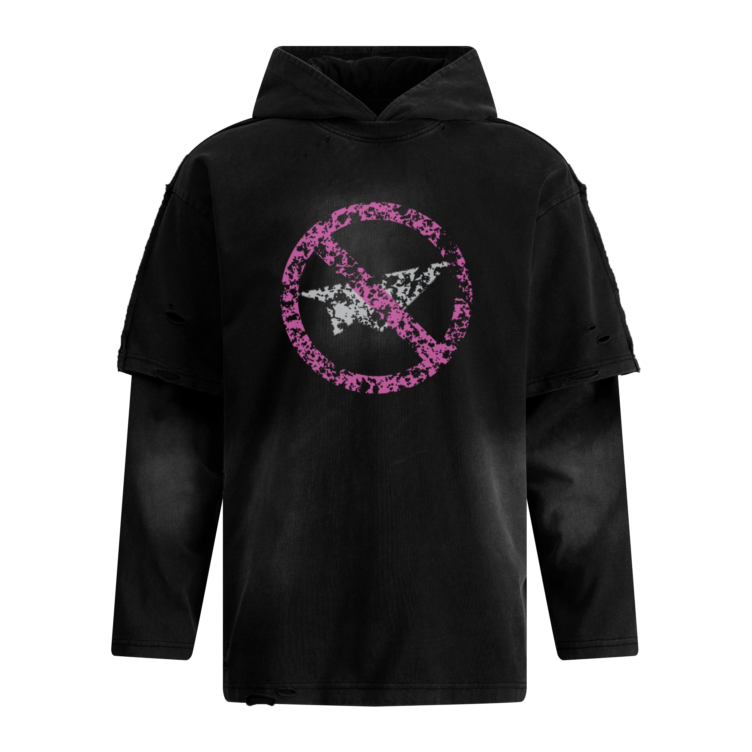 Omirad Destroyed Layered Graphic Hoodie Tee