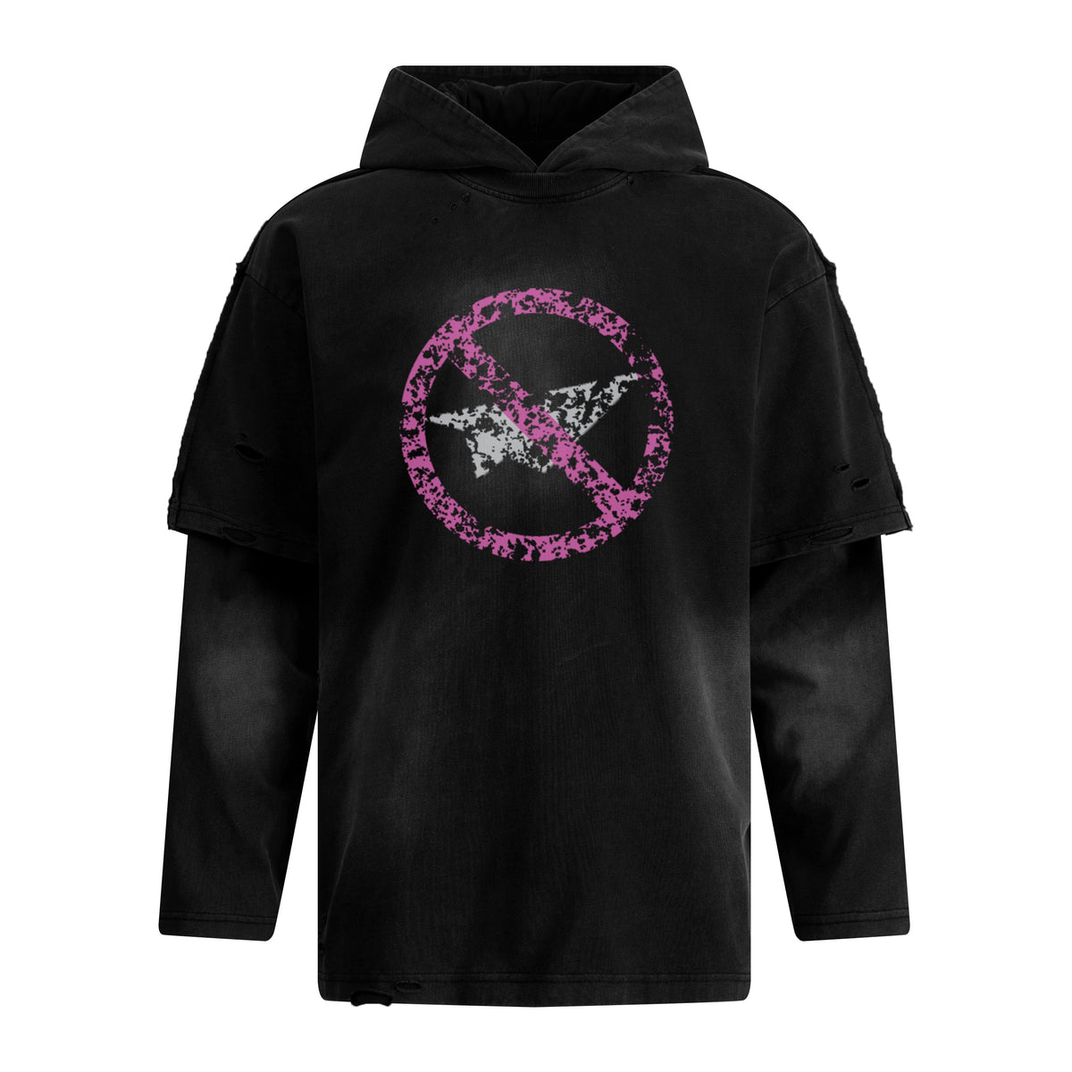 Omirad Destroyed Layered Graphic Hoodie Tee
